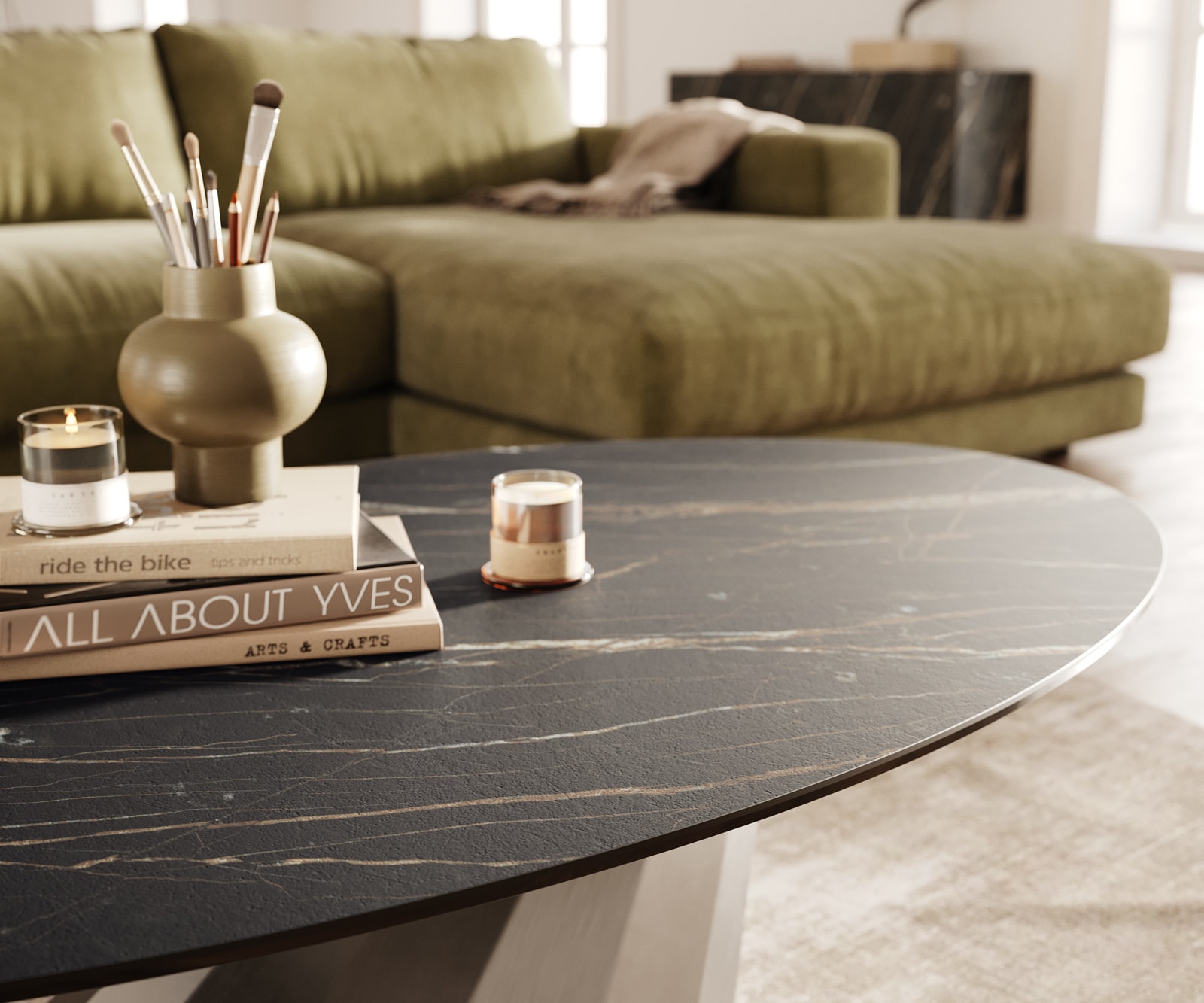 Salontafel Edge Oval 140x80 cm keramiek Laminam® Noir Desir bruin Parabi geborsteld roestvrij staal 6