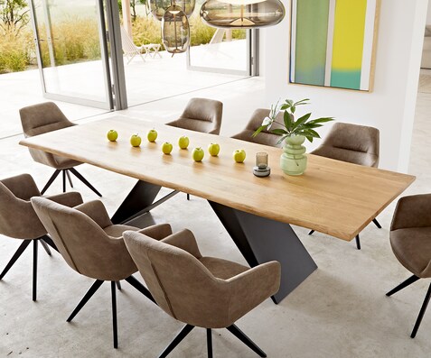 Eettafel Edge 260x100x2,5-3 eiken natuur V-frame staal  zwart  Live-Edge