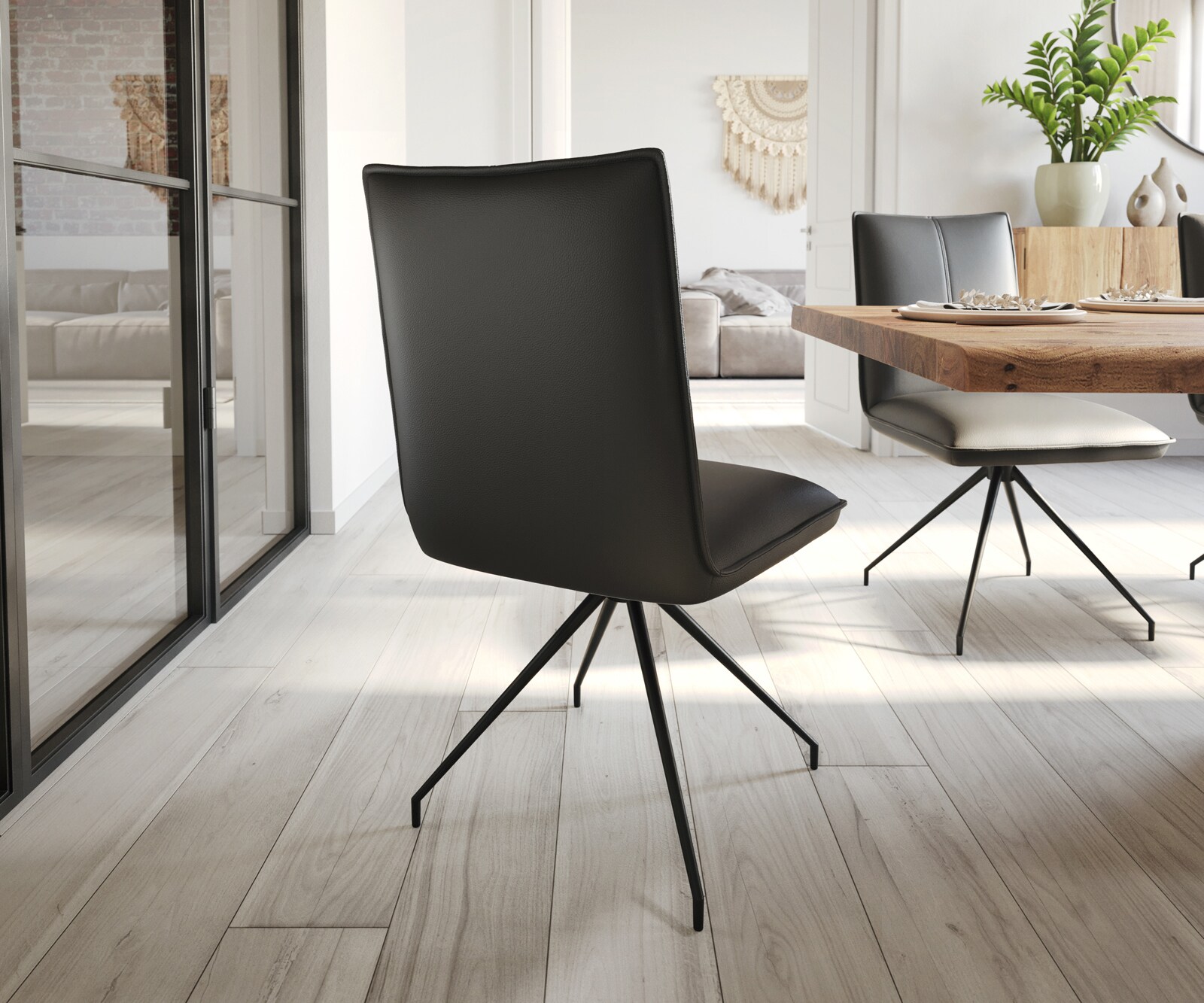Eetkamerstoel Lelio-Flex echt leer zwart kruisframe conisch zwart pocketveer kern 4 Eetkamerstoel Lelio-Flex echt leer zwart kruisframe conisch zwart pocketveer kern 4