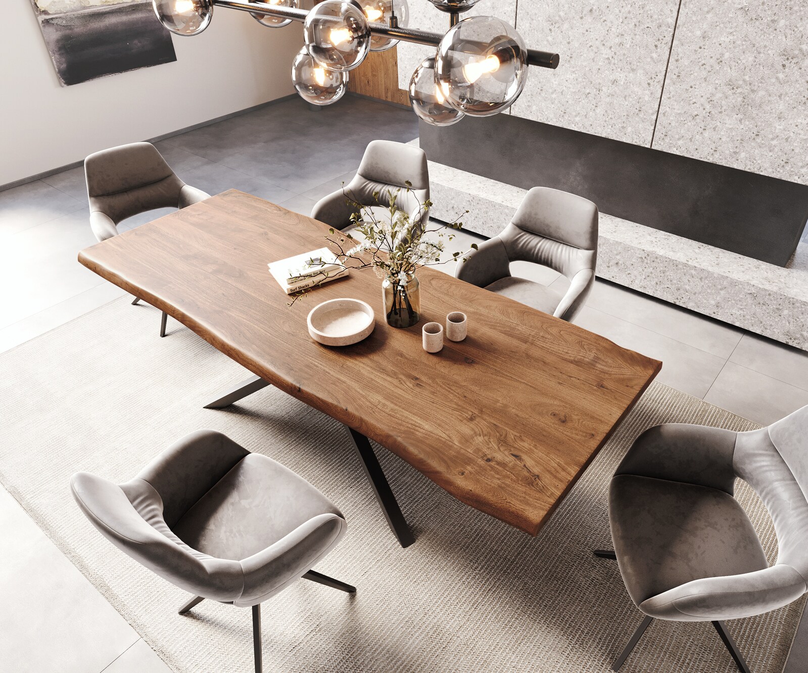 Eettafel Edge 260x100 XL acacia bruin  kruisframe rechthoek zwart  Live-Edge 3