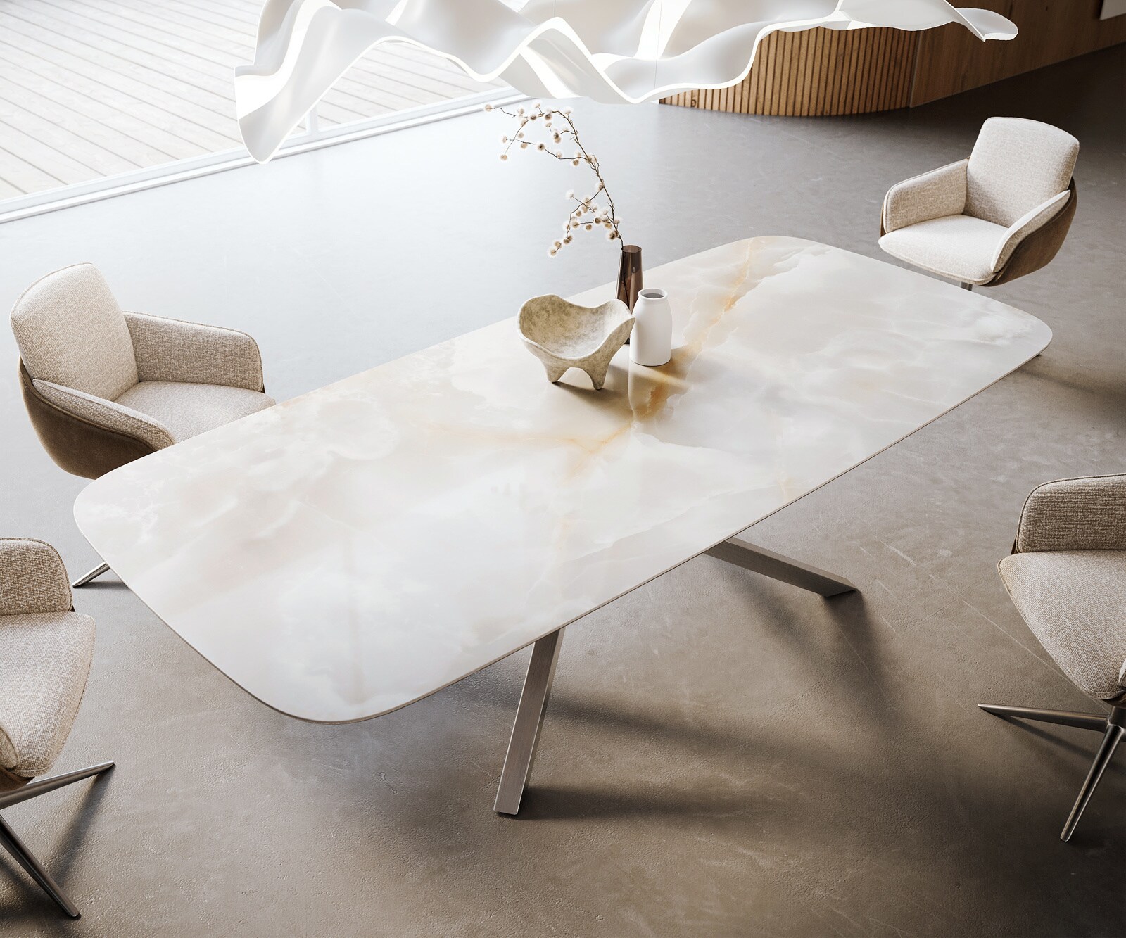 Eetkamertafel Edge Boot 270x120 cm Keramiek Iris FMG Onice Grigio kruisonderstel Rechthoek Roestvrij staal 4