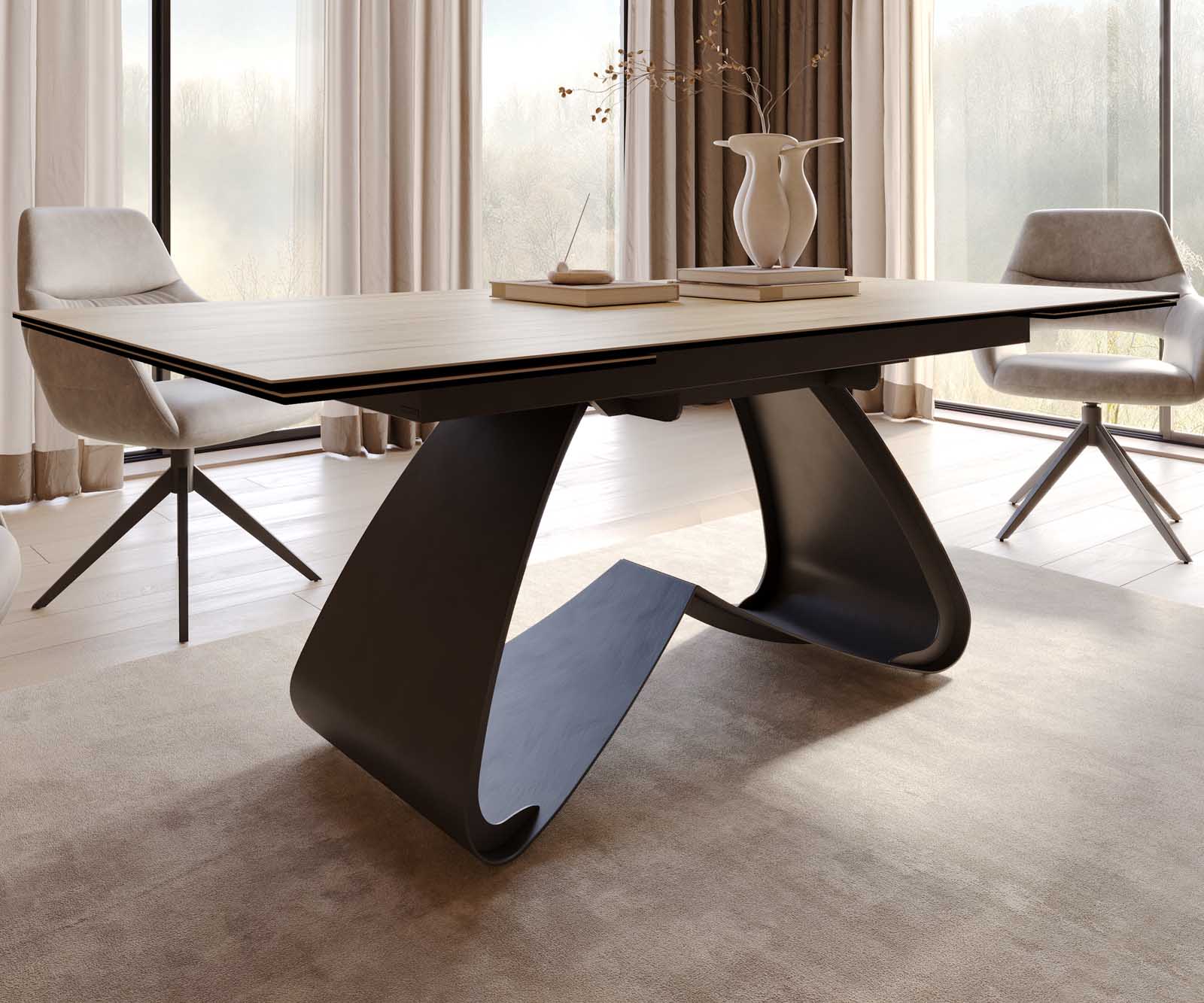 Eetkamertafel Edge 200-300x100 keramiek Laminam® Sabbia eiken kleur W-frame zwart uitschuifbaar 5