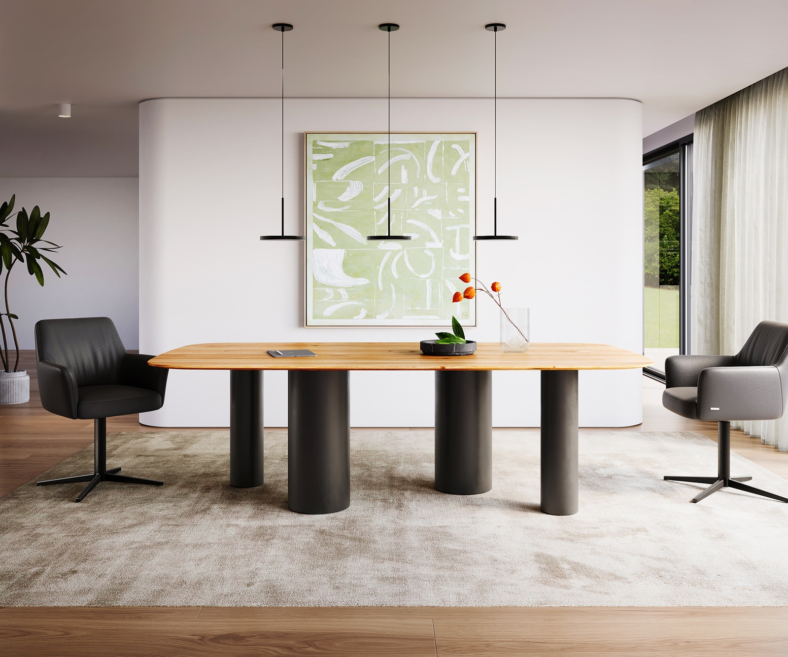 Eettafel Edge Boot 240x120x2,5-3 eiken natuur Pilier metaal zwart Zwitserse rand 1 Eettafel Edge Boot 240x120x2,5-3 eiken natuur Pilier metaal zwart Zwitserse rand 1
