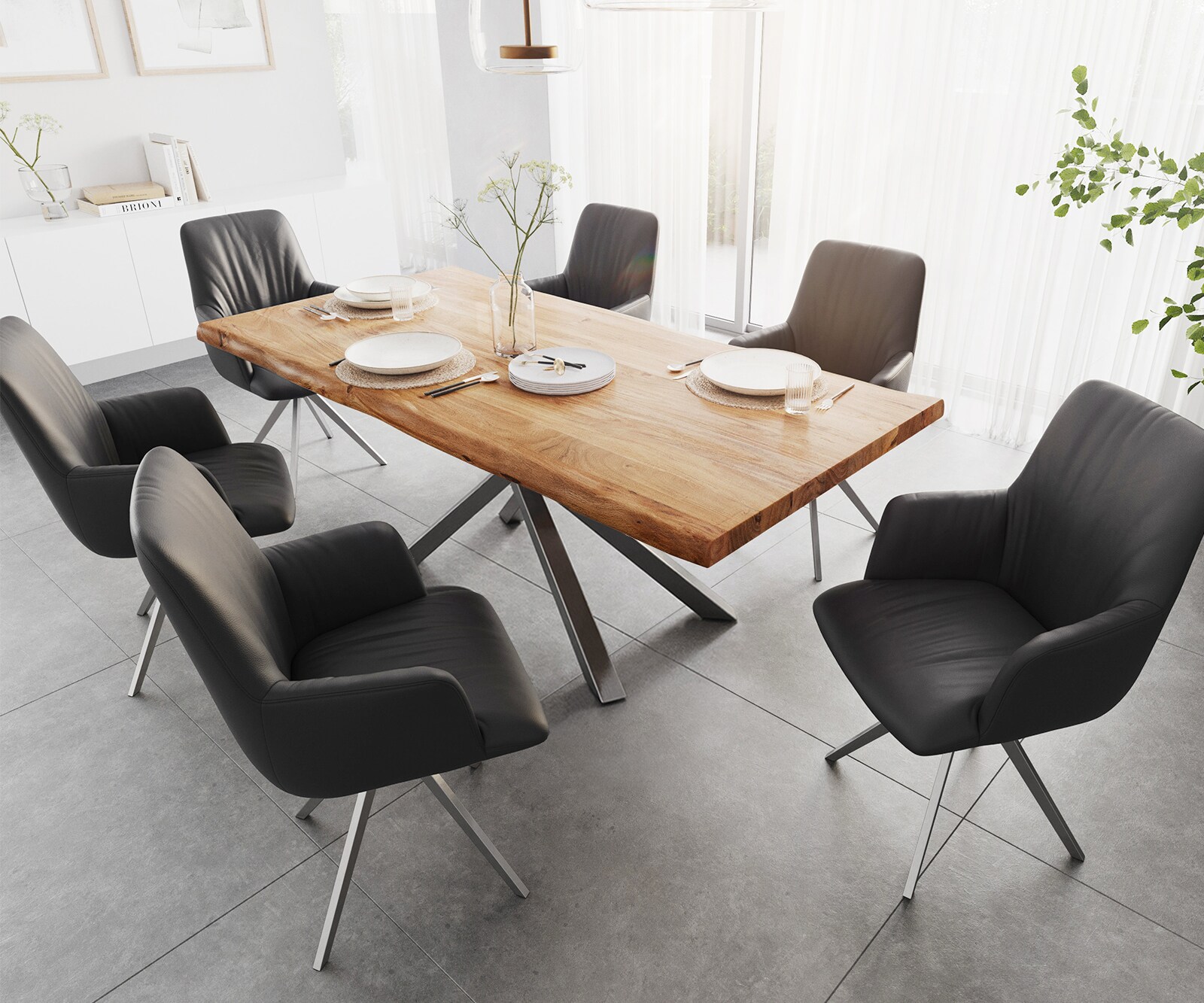 Eettafel Edge 200x100 XL acacia natuur Kreuzframe rechthoek edelstaal Live-Edge 4