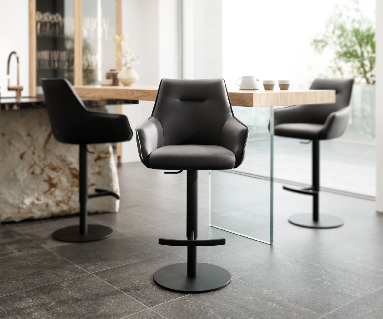 Barstoel Alja-Flex Volledig leer Zwart Draaivoet in hoogte verstelbaar Metaal Zwart Draaibaar pocketvering 3 Barstoel Alja-Flex Volledig leer Zwart Draaivoet in hoogte verstelbaar Metaal Zwart Draaibaar pocketvering 3