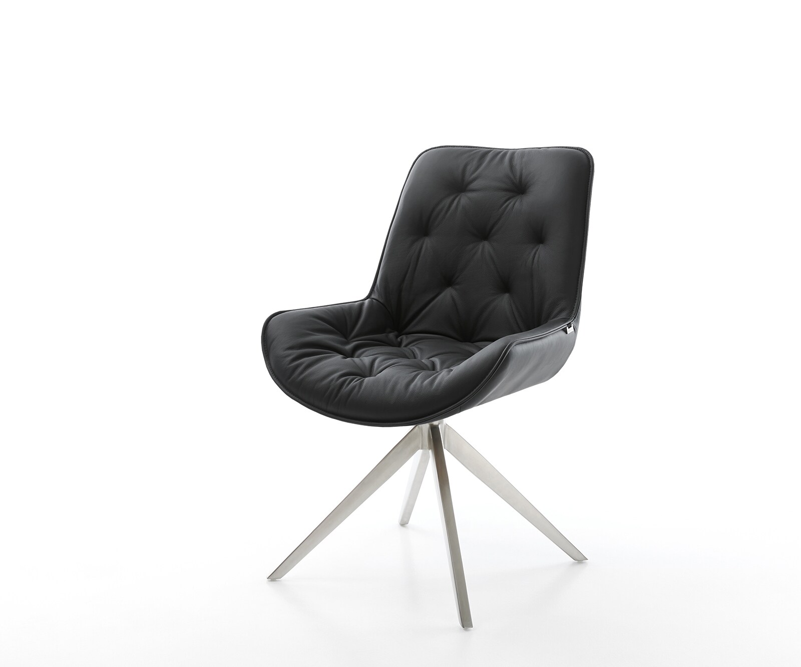 Eetkamerstoel Taimi-Flex echt leer zwart kruisframe breed roestvrij staal Eetkamerstoel Taimi-Flex echt leer zwart kruisframe breed roestvrij staal