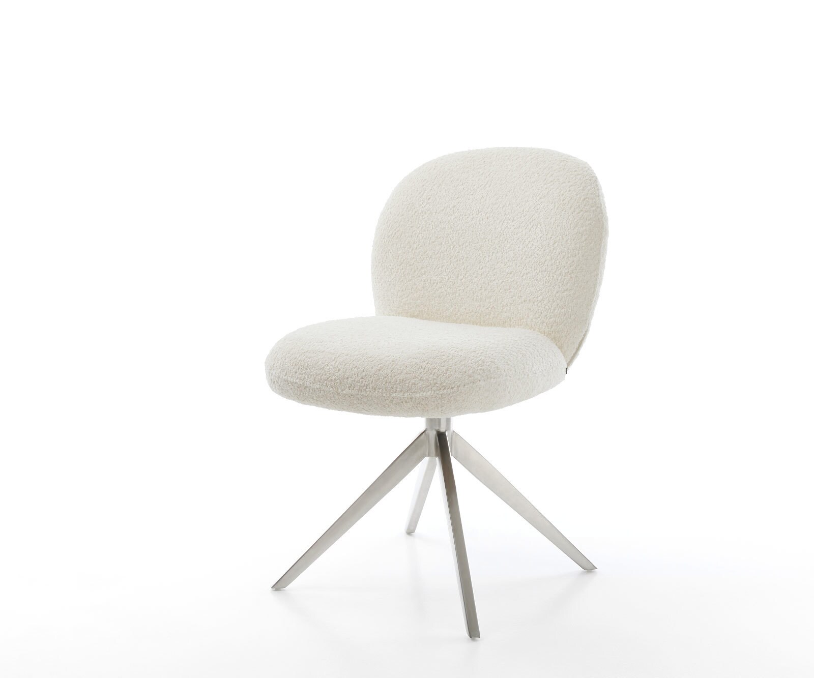 Draaistoel Nube-Flex bouclé wit kruisframe breed roestvrij staal 360° draaibaar rocker-functie pocketveer kern