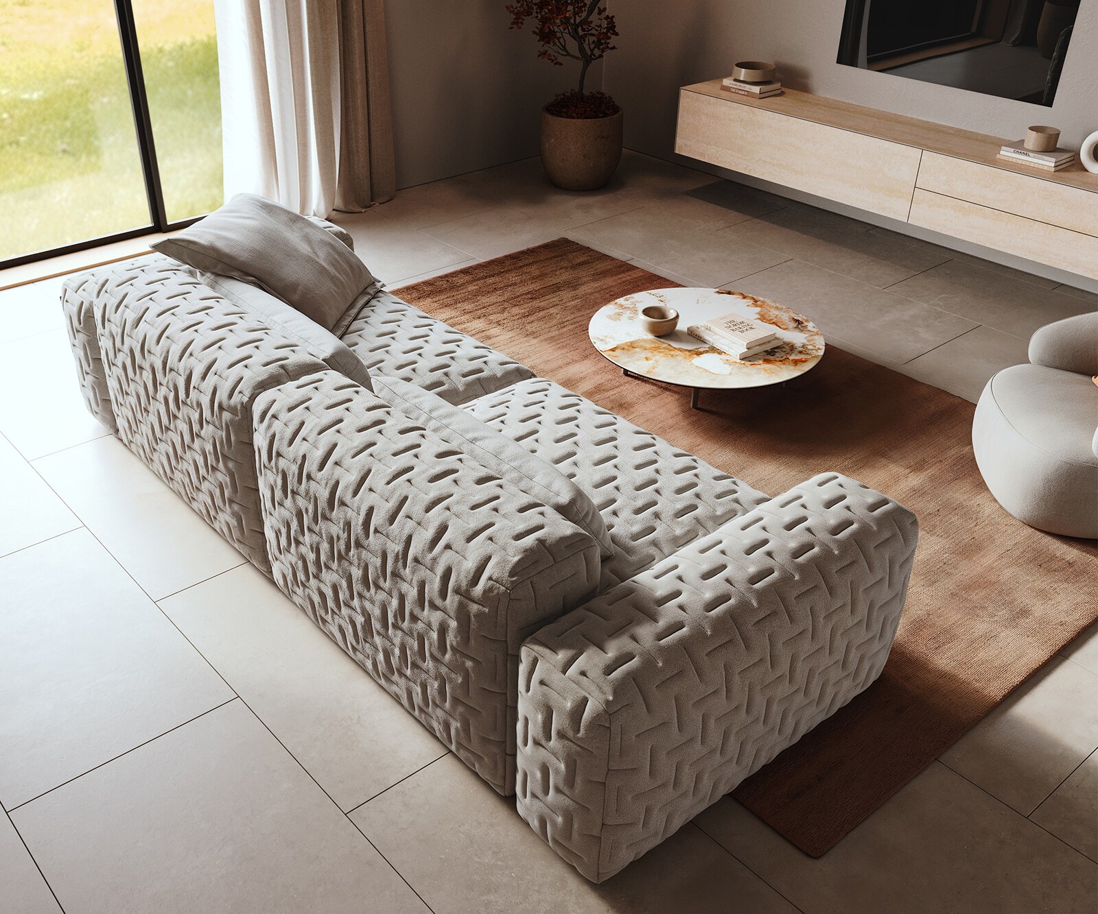 Bigsofa Freestyle 280x110 cm Zachte stof met structuur Grijs gestikt 4