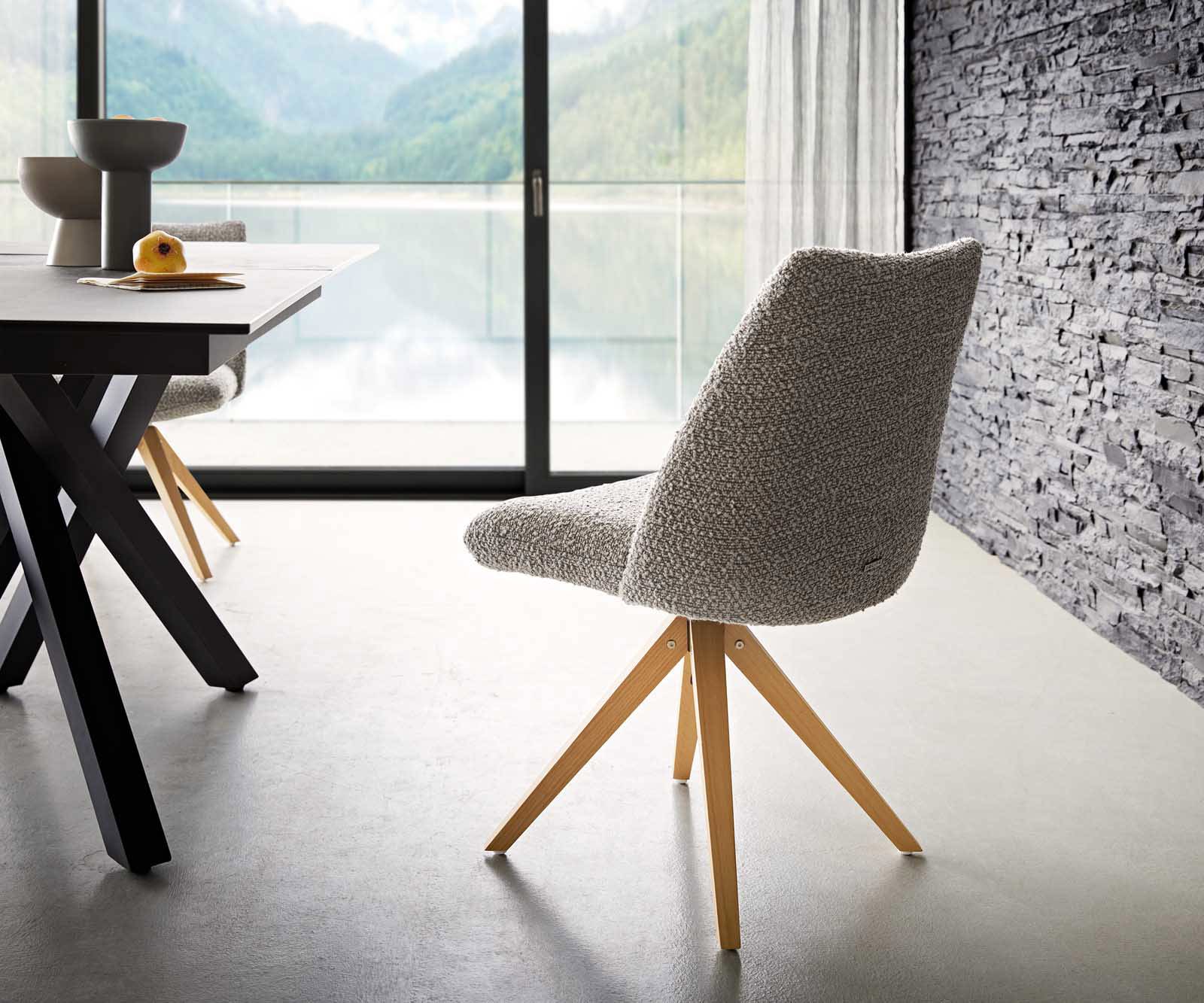 Draaistoel Elso-Flex bouclé zilver grijs houten frame hoekig natuur 180° draaibaar pocketveer kern 4 Draaistoel Elso-Flex bouclé zilver grijs houten frame hoekig natuur 180° draaibaar pocketveer kern 4