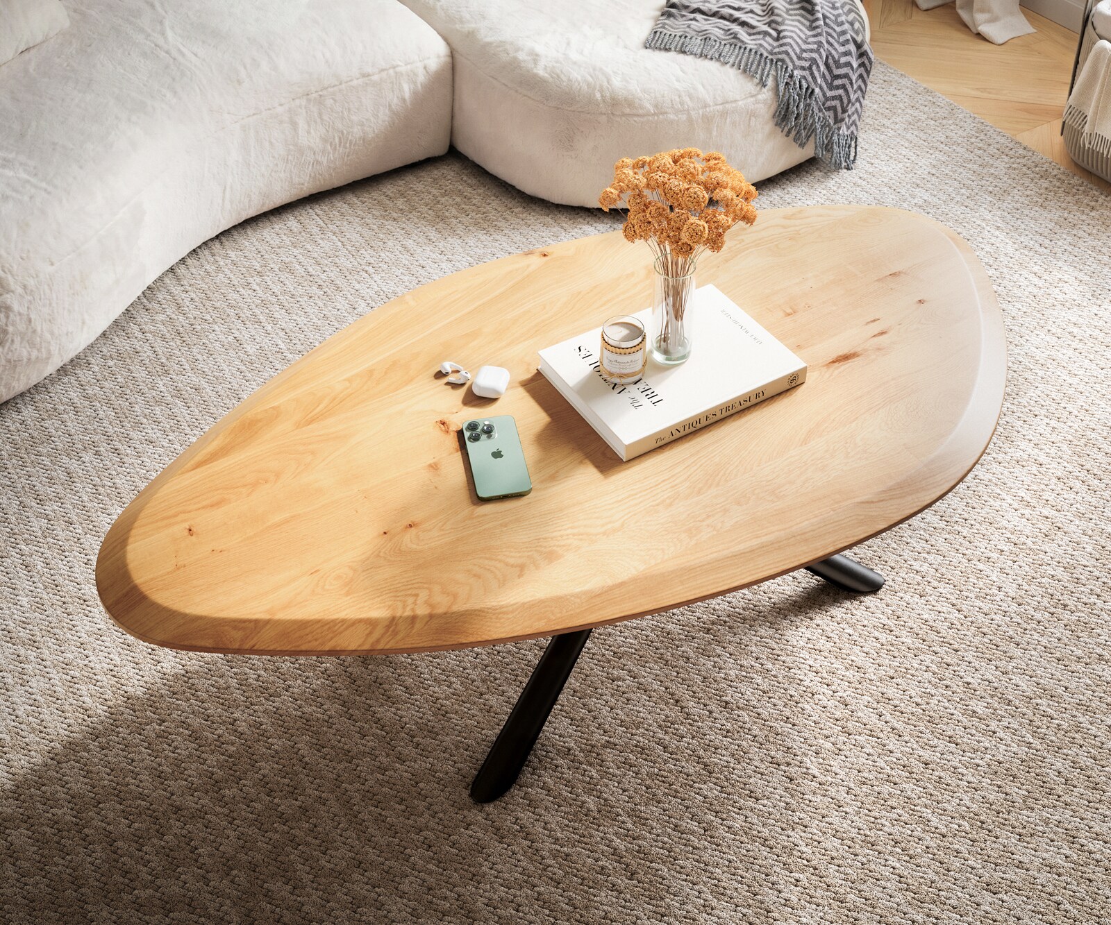 Salontafel Edge Organisch 140x76 cm Eiken naturel Flow-Edge Sarity Metaal Zwart 4