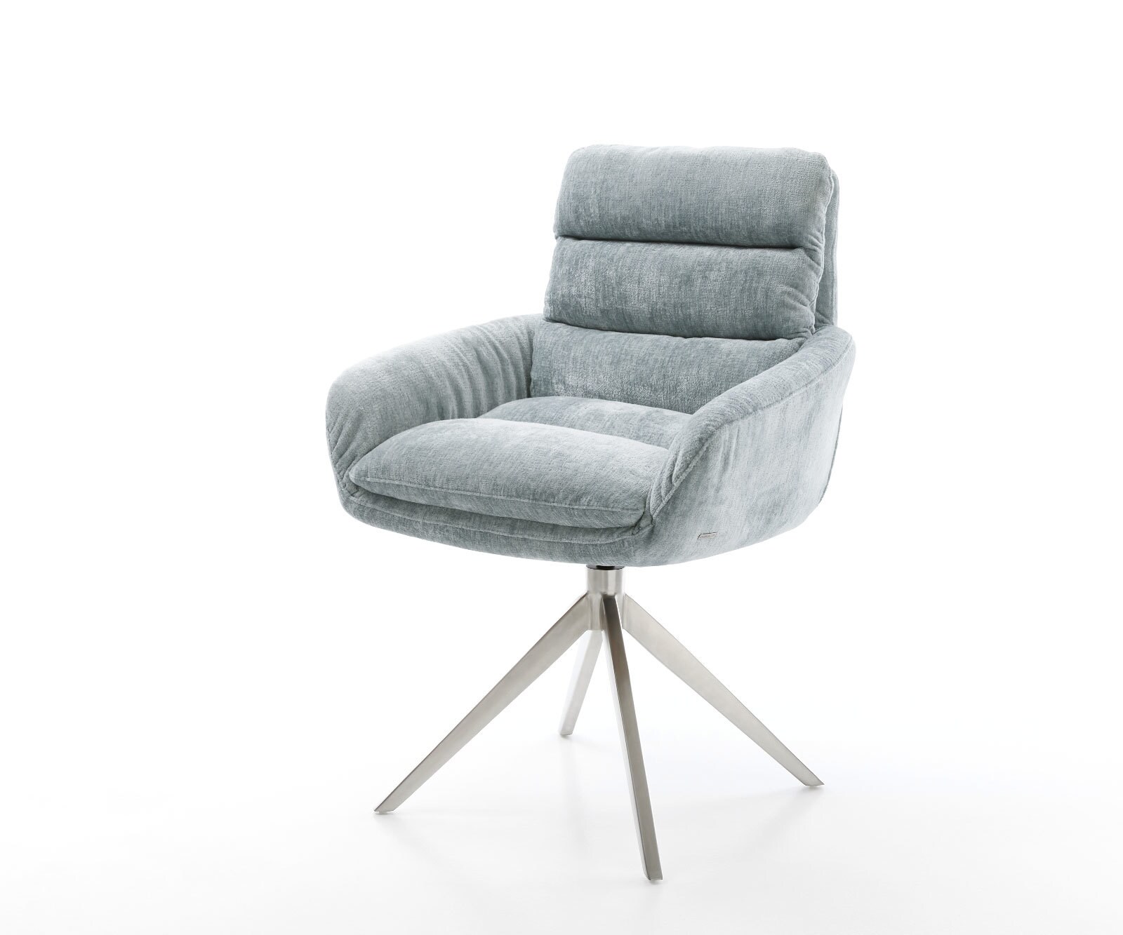 Draaistoel Abelia-Flex met armleuning chenille pastelblauw kruisframe breed roestvrij staal 360° draaibaar rocker-functie
