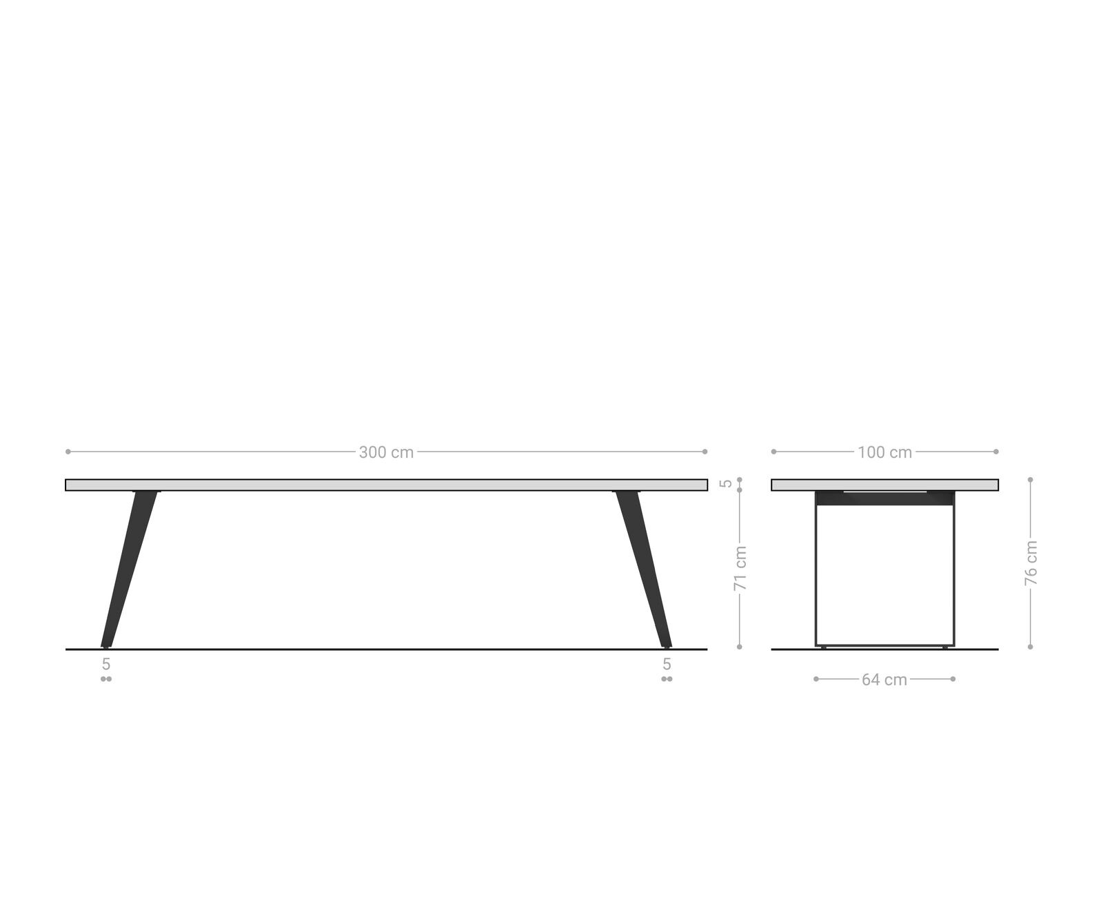 Eettafel Edge 300x100 eiken natuur roestvrij staal  Schräg 8