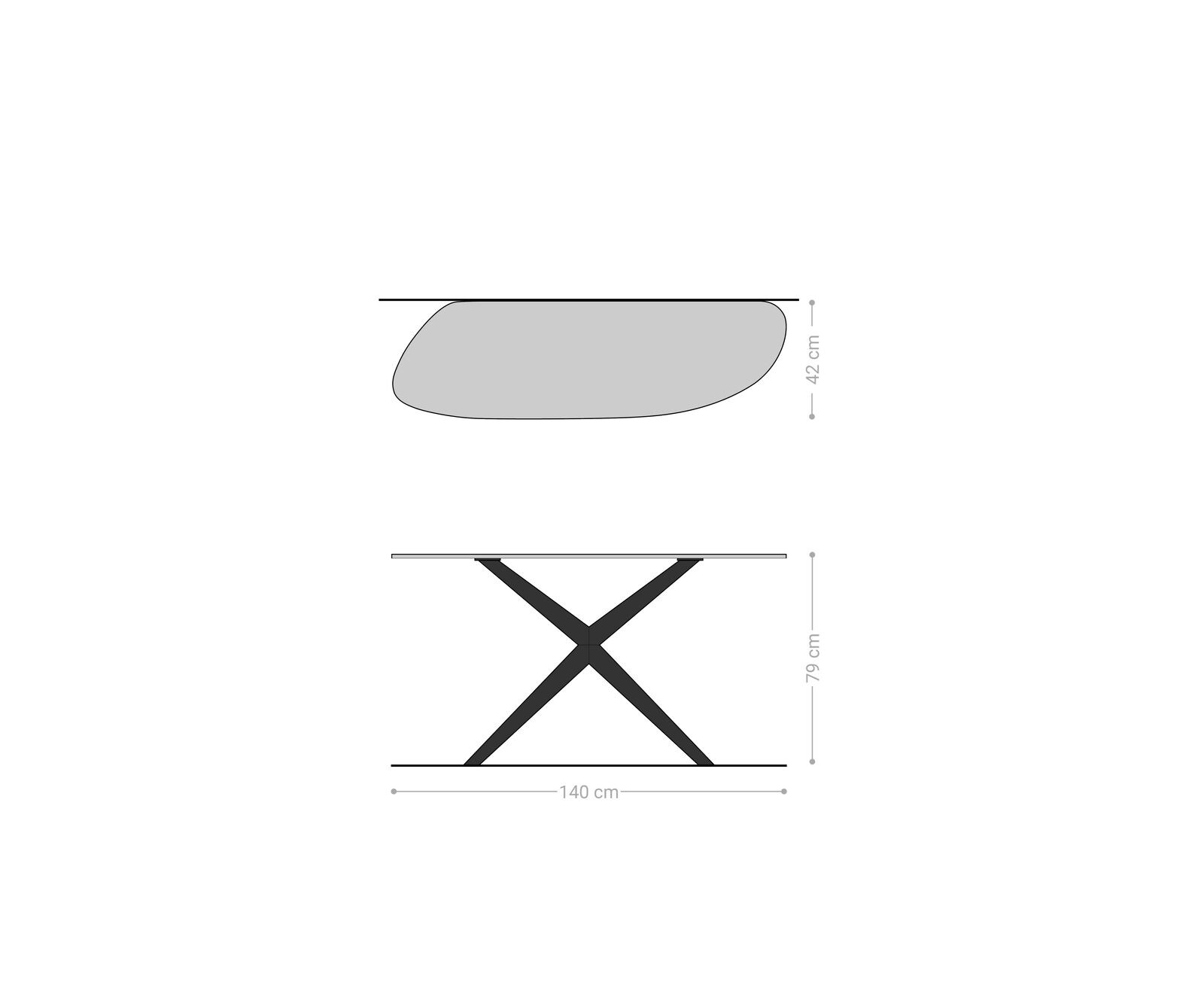 Consoletafel Edge Organisch 140x40 cm Keramiek Beton Grijs Estelo Metaal Effectafwerking Titan 8