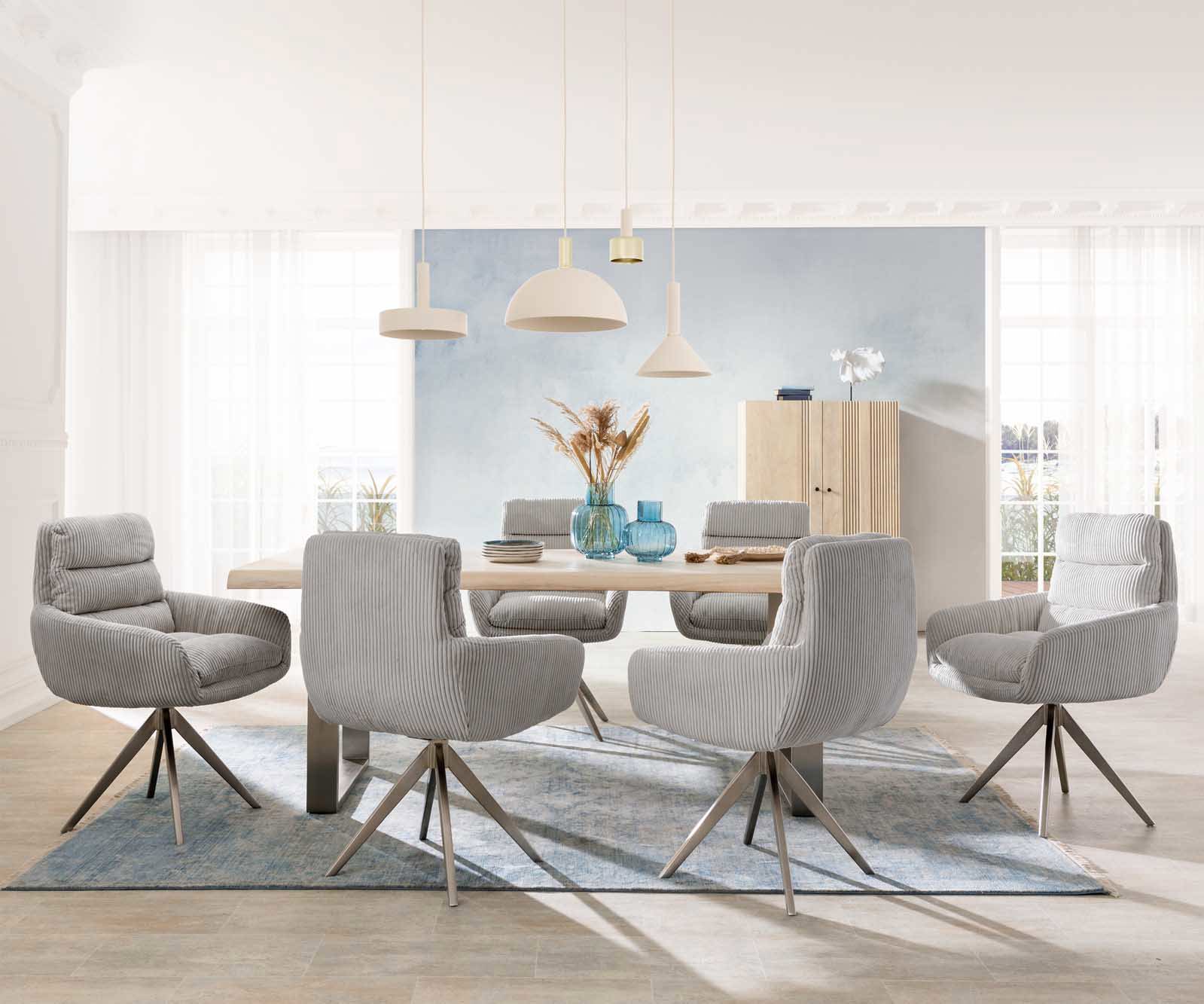 Eetkamerstoel Abelia-Flex met armleuning koord zilver grijs kruisframe hoekig roestvrij staal 3 Eetkamerstoel Abelia-Flex met armleuning koord zilver grijs kruisframe hoekig roestvrij staal 3