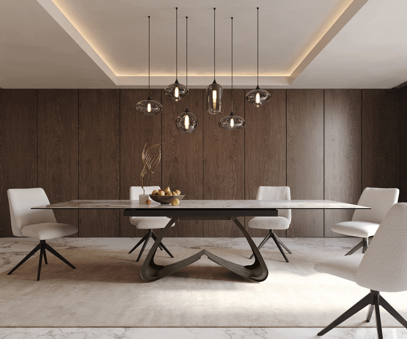 Eettafel Edge 200-300x100 Keramiek Minas Melange Wit-beige W-frame Effectafwerking Titanium Uitschuifbaar 1