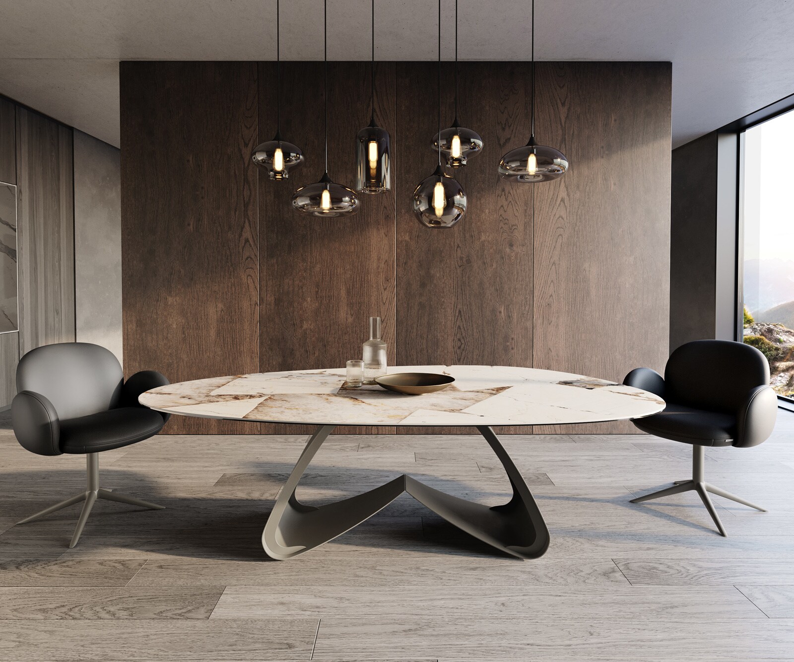 Eettafel Edge Oval 220x120 keramiek  Iris FMG Patagonia Lappato W-frame metaal effectafwerking Titan 2