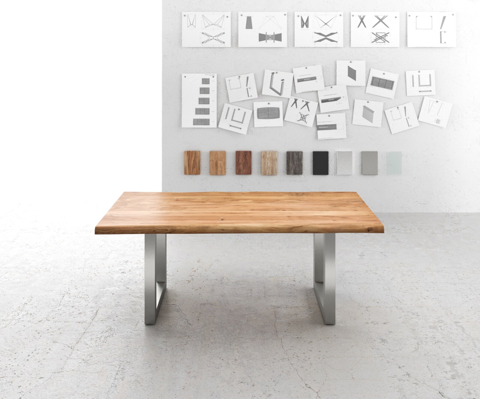 Eettafel Edge 200x100 XL acacia natuur roestvrijstaal breed Live-Edge 1