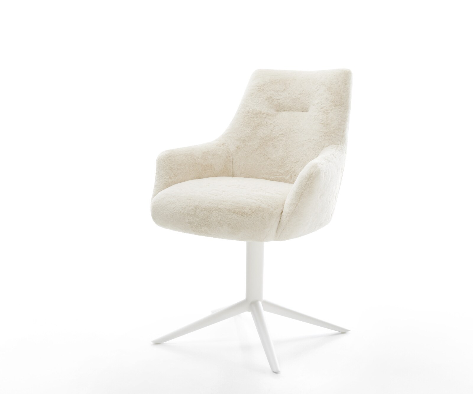 Draaistoel Alja-Flex met armleuning pluchen crème-wit kruispoot wit 360° draaibaar rocker-functie pocketveer kern