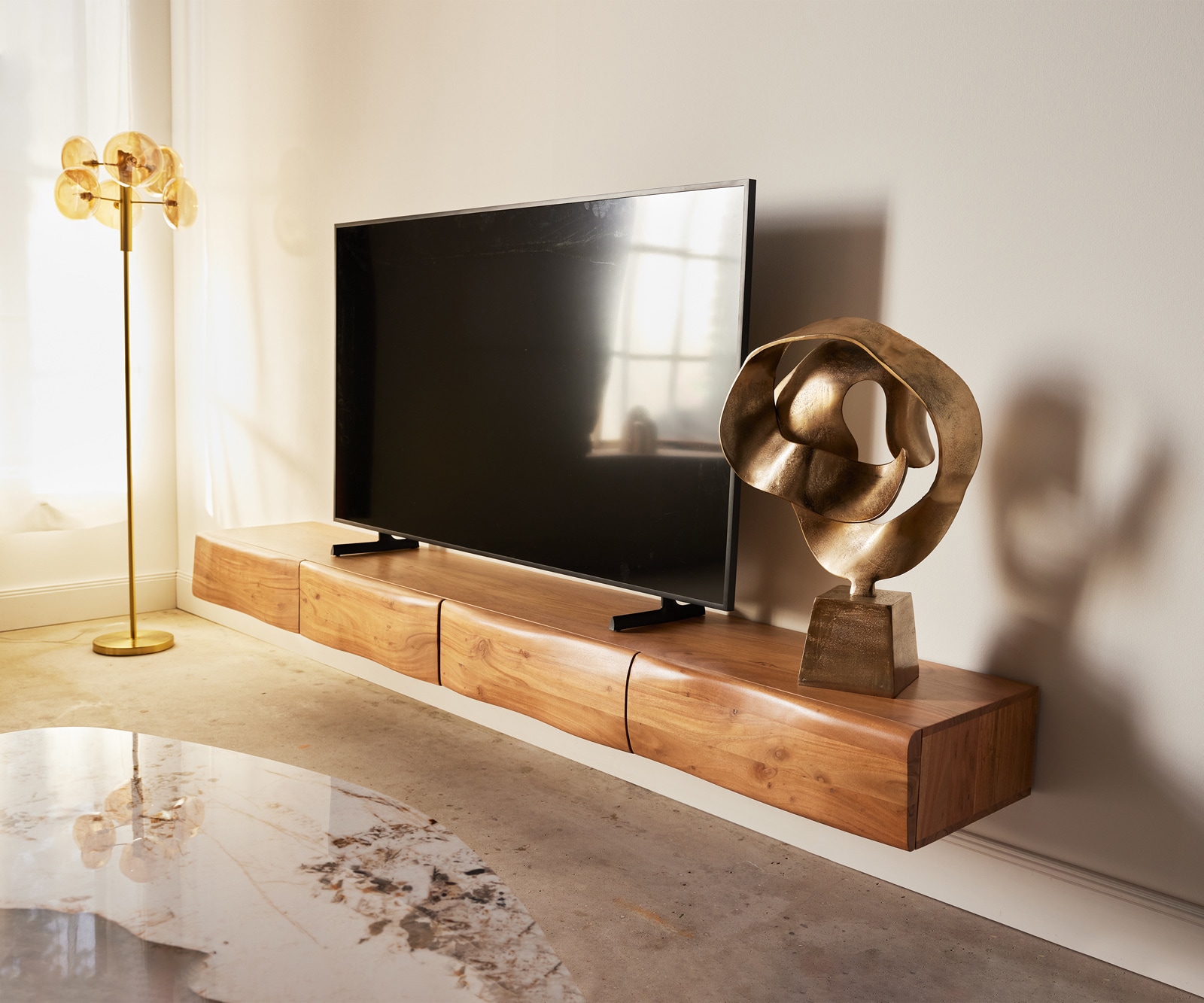 Tv-meubel New Live-Edge 240 cm natuur acacia 4 laden zwevend