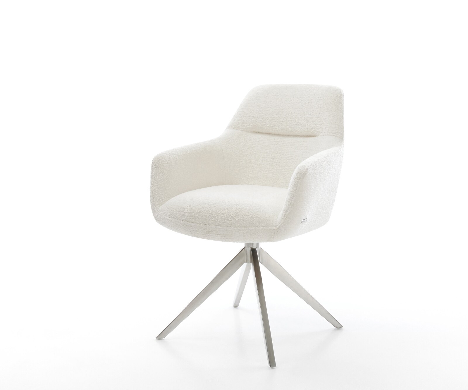 Draaistoel Pejo-Flex bouclé zacht beige kruisframe breed roestvrij staal 360° draaibaar rocker-functie pocketveer kern 1