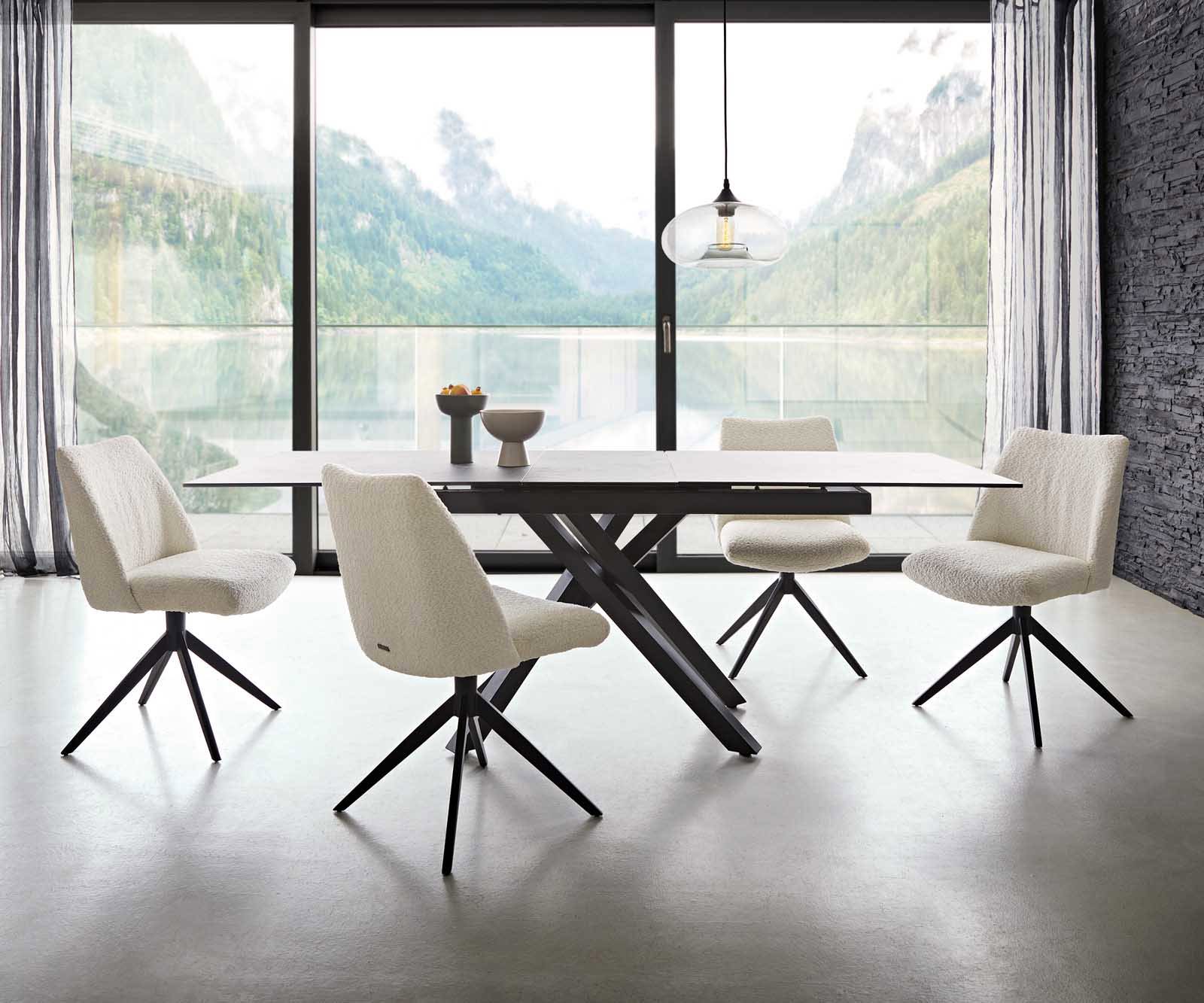 Draaistoel Elso-Flex bouclé wit kruisframe breed zwart 360° draaibaar pocketveer kern 5 Draaistoel Elso-Flex bouclé wit kruisframe breed zwart 360° draaibaar pocketveer kern 5