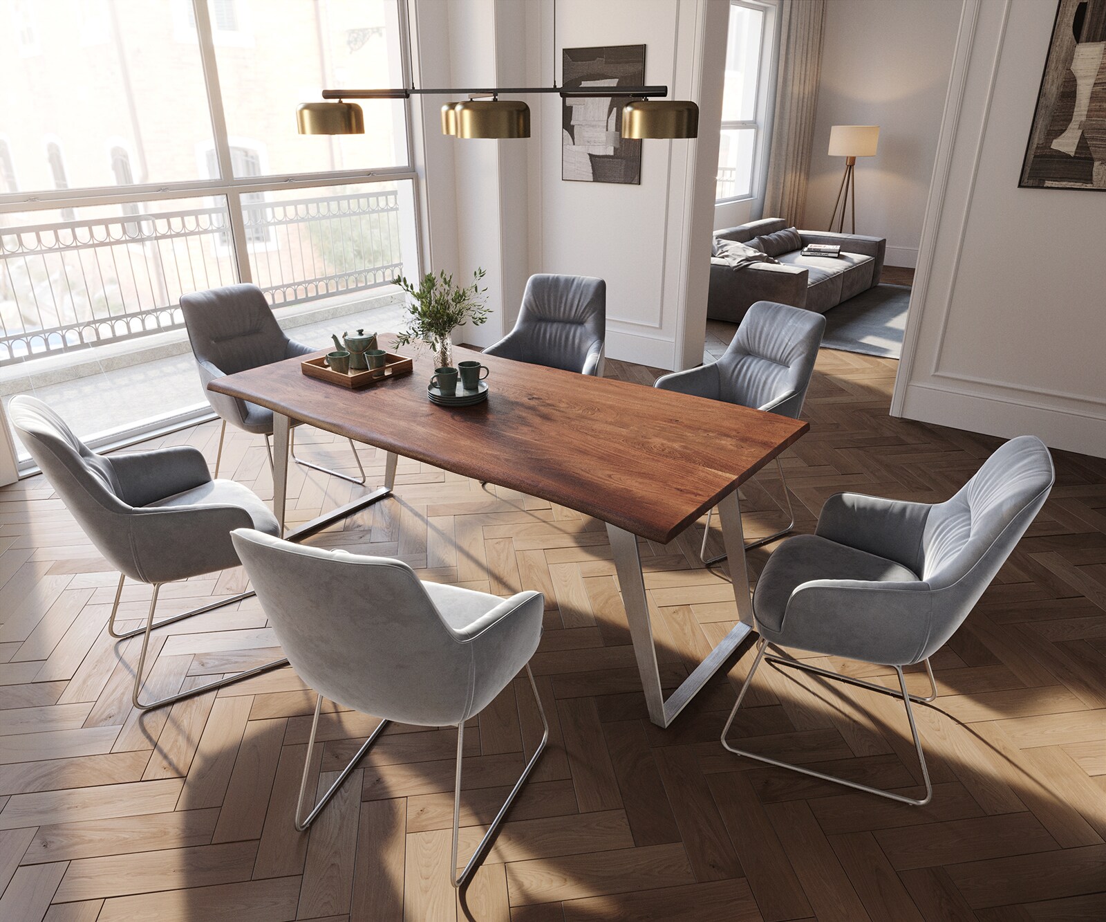 Eetkamerstoel Zelia-Flex met armleuning fluweel grijs slipframe roestvrij staal pocketveer kern 3 Eetkamerstoel Zelia-Flex met armleuning fluweel grijs slipframe roestvrij staal pocketveer kern 3