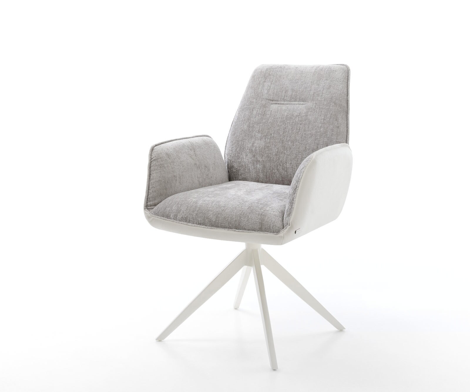 Draaistoel Zoa-Flex materiaalmix echt leer wit-zilver grijs kruisframe breed wit 360° draaibaar rocker-functie pocketveer kern