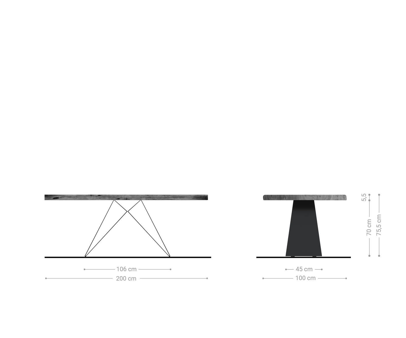 Eettafel Edge 200x100 XL acacia natuur V-frame vlakstaal zwart Live-Edge 6