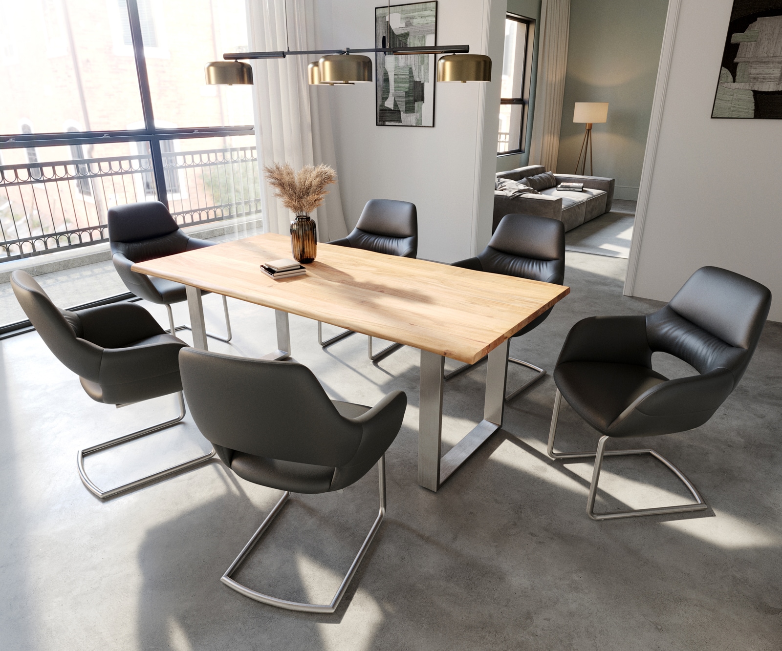 Sledemodel Yago-Flex met armleuning echt leer zwart sledemodel rond roestvrij staal pocketveer kern 3 Sledemodel Yago-Flex met armleuning echt leer zwart sledemodel rond roestvrij staal pocketveer kern 3