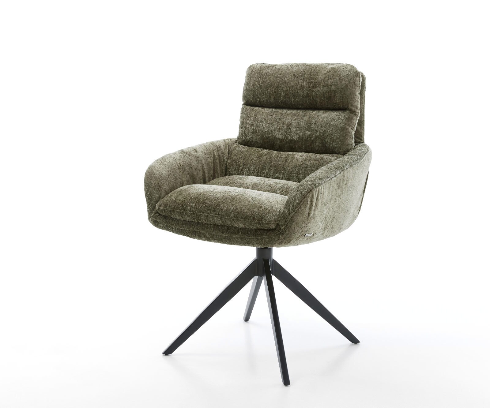 Draaistoel Abelia-Flex met armleuning chenille olijfgroen kruisframe breed zwart 360° draaibaar rocker-functie