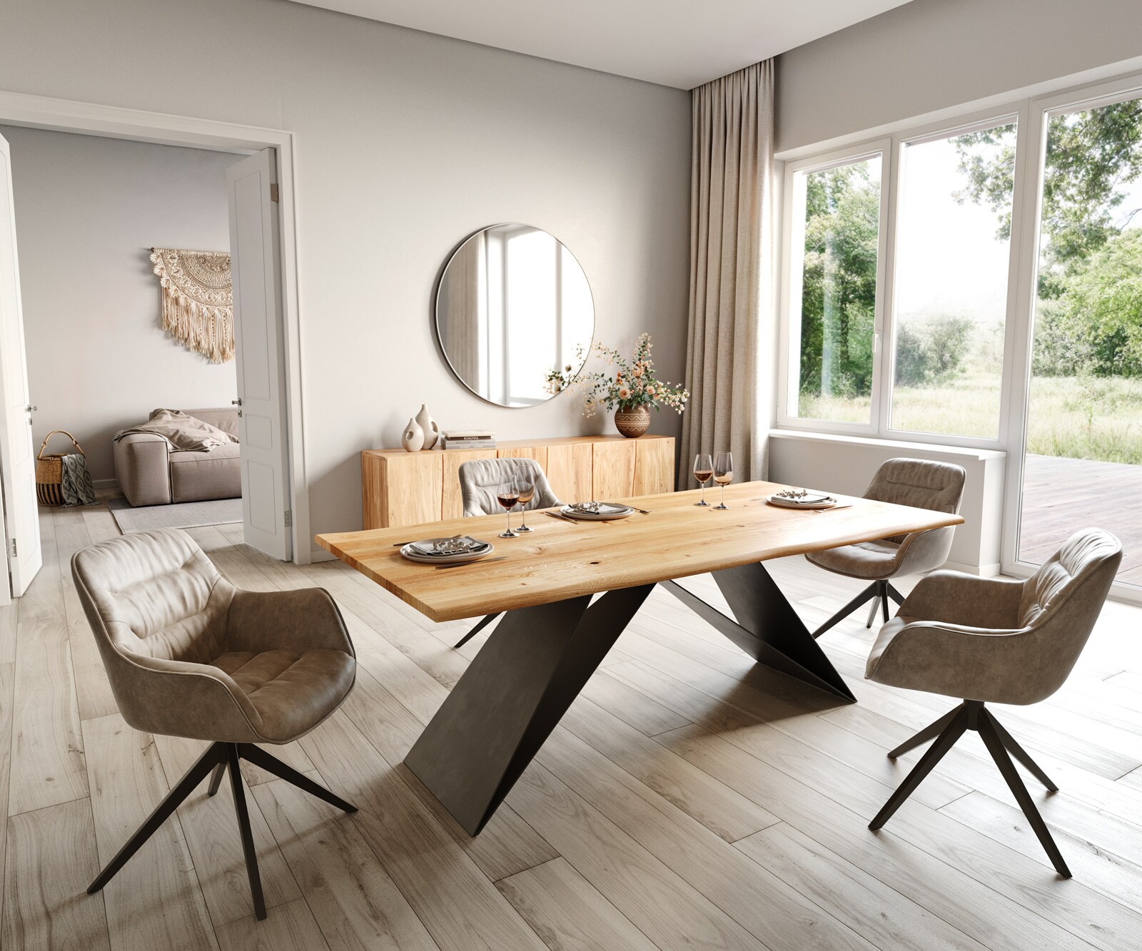 Eettafel Edge 200x100x2,5-3 eiken natuur V-frame staal  zwart  Live-Edge 4