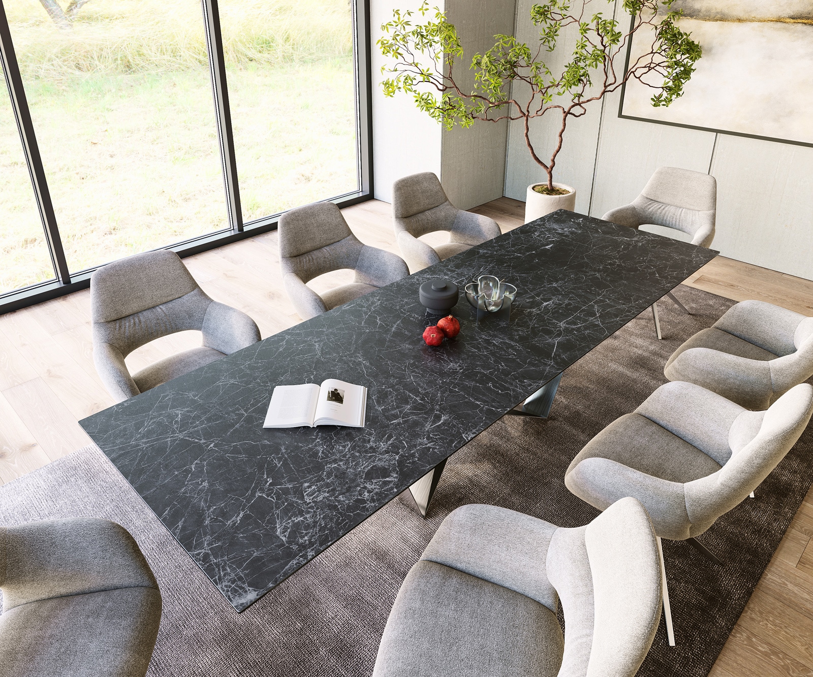 Eettafel Edge 300x100cm Laminam® keramiek grijs middenpoot vlak staal zilver 3 Eettafel Edge 300x100cm Laminam® keramiek grijs middenpoot vlak staal zilver 3