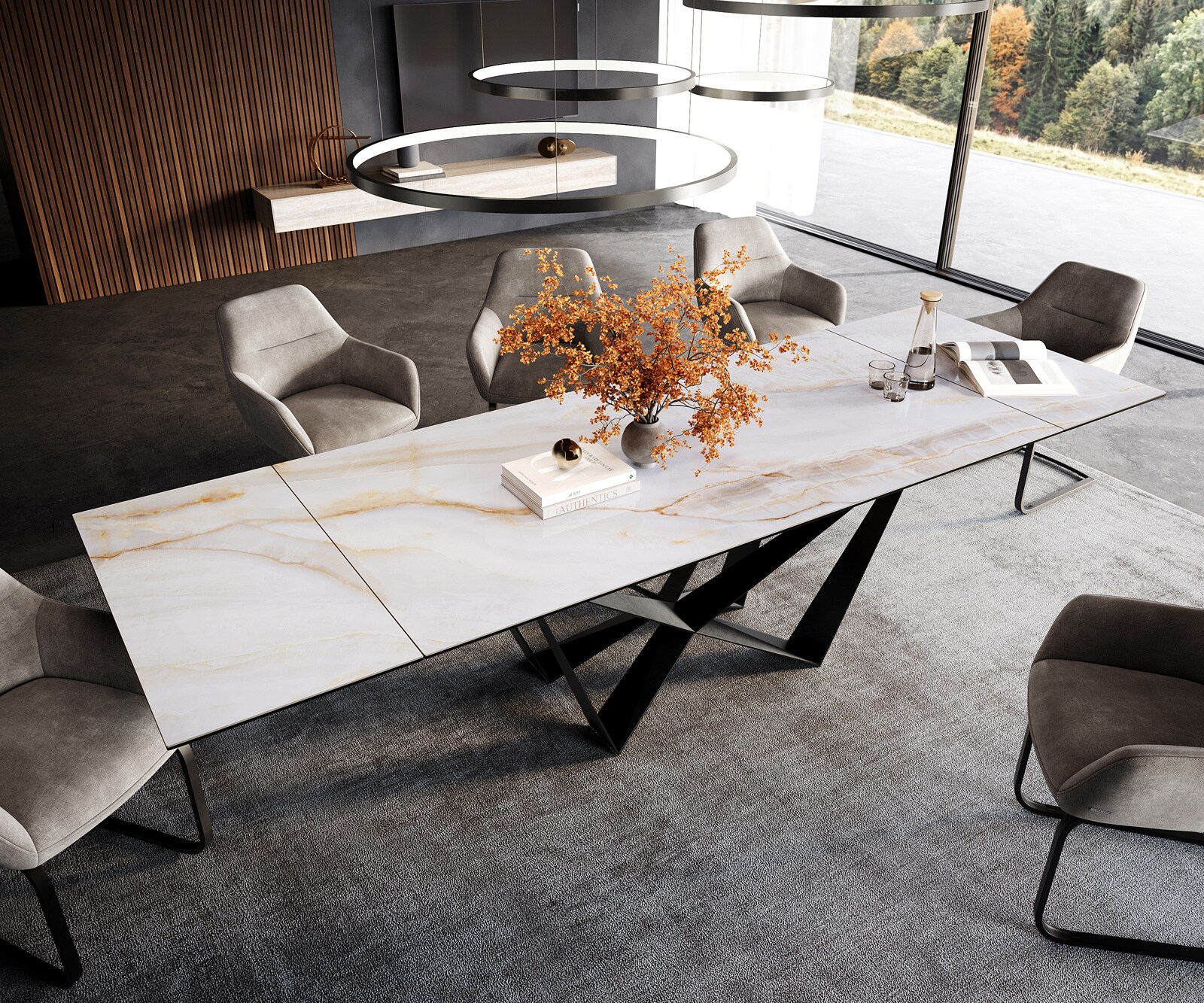 Eettafel Edge 200-300x100 cm keramiek Onyx Pearl Wave roestvrij staal uittrekbaar 4