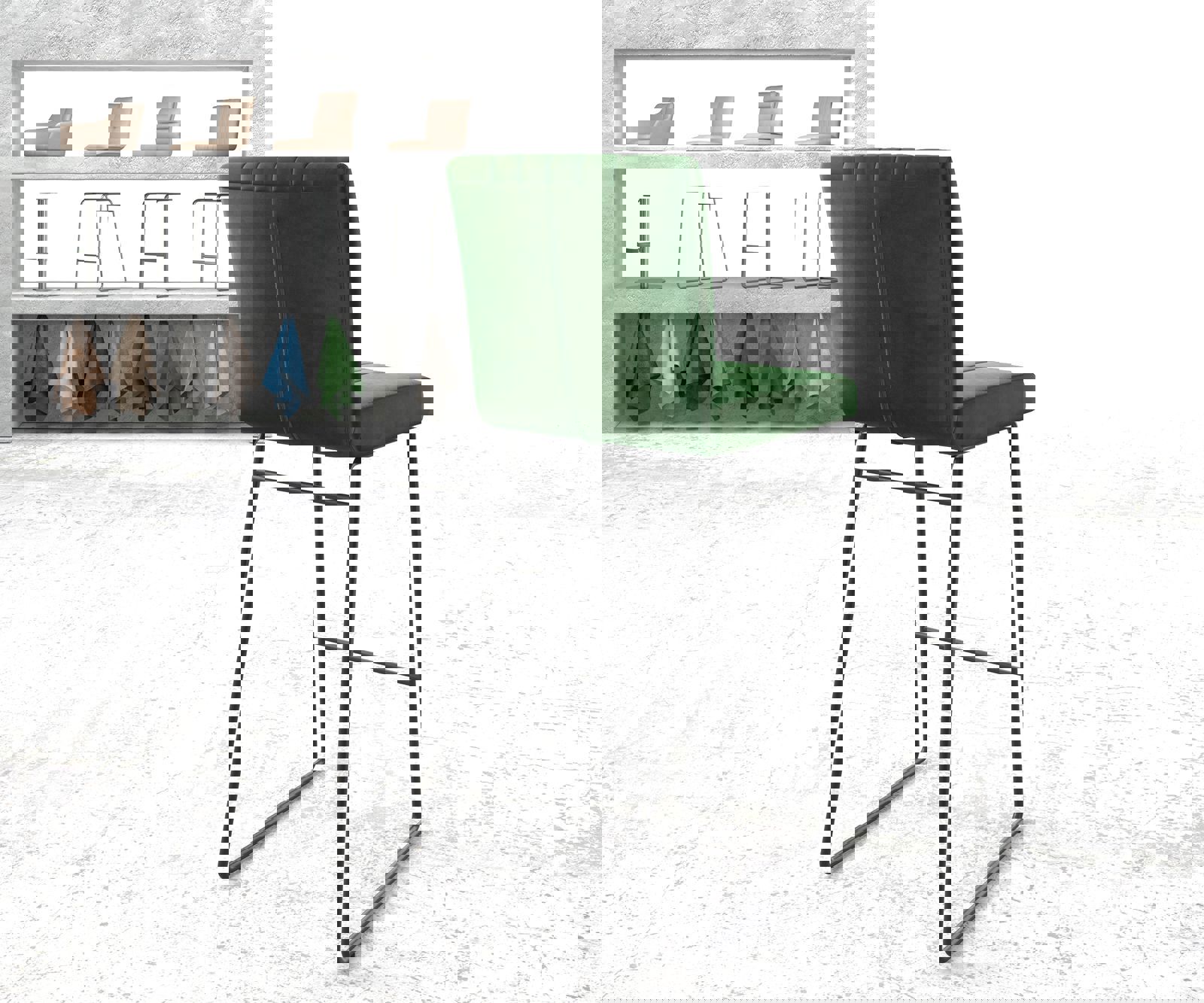 Barstoel Luiga-Flex fluweel groen slipframe metaal 2 Barstoel Luiga-Flex fluweel groen slipframe metaal 2