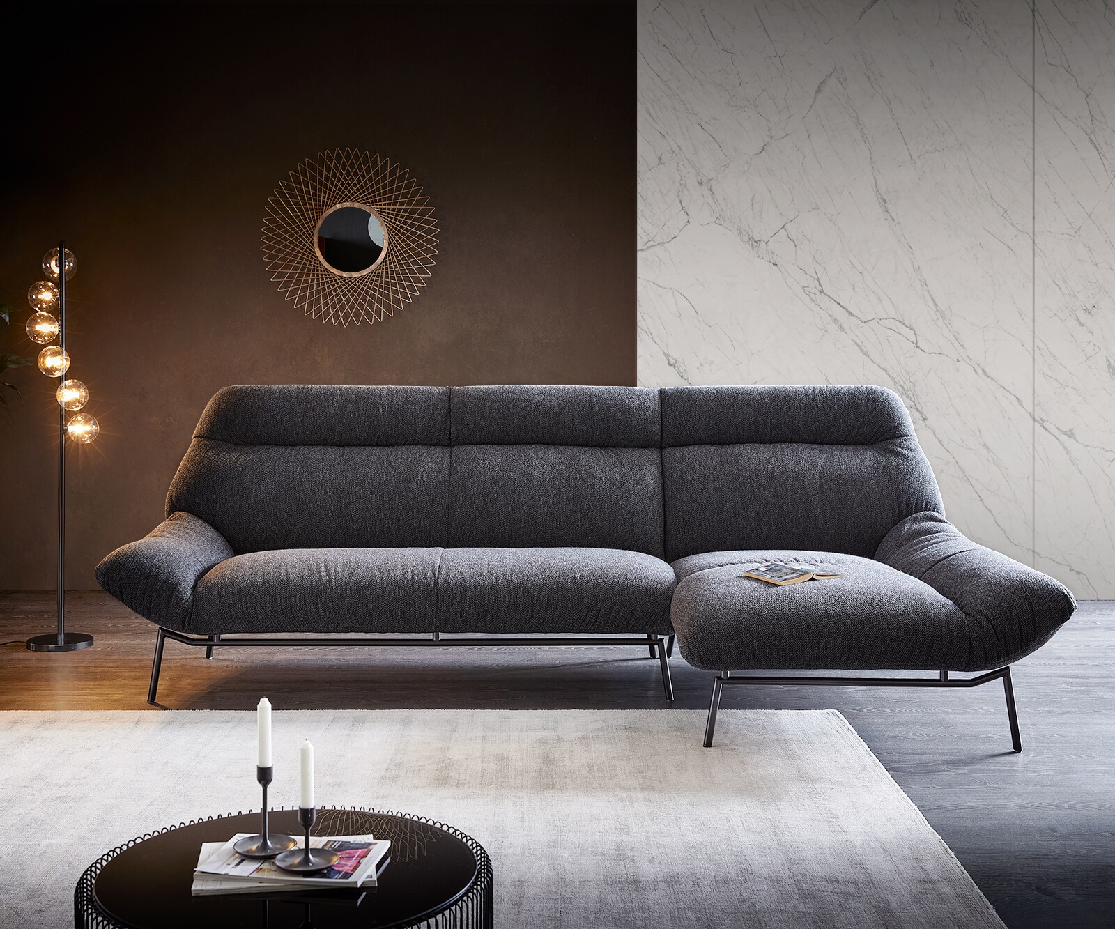 Hoekbank Shape High 305x160 zwart Longchair rechts by ES brand 1