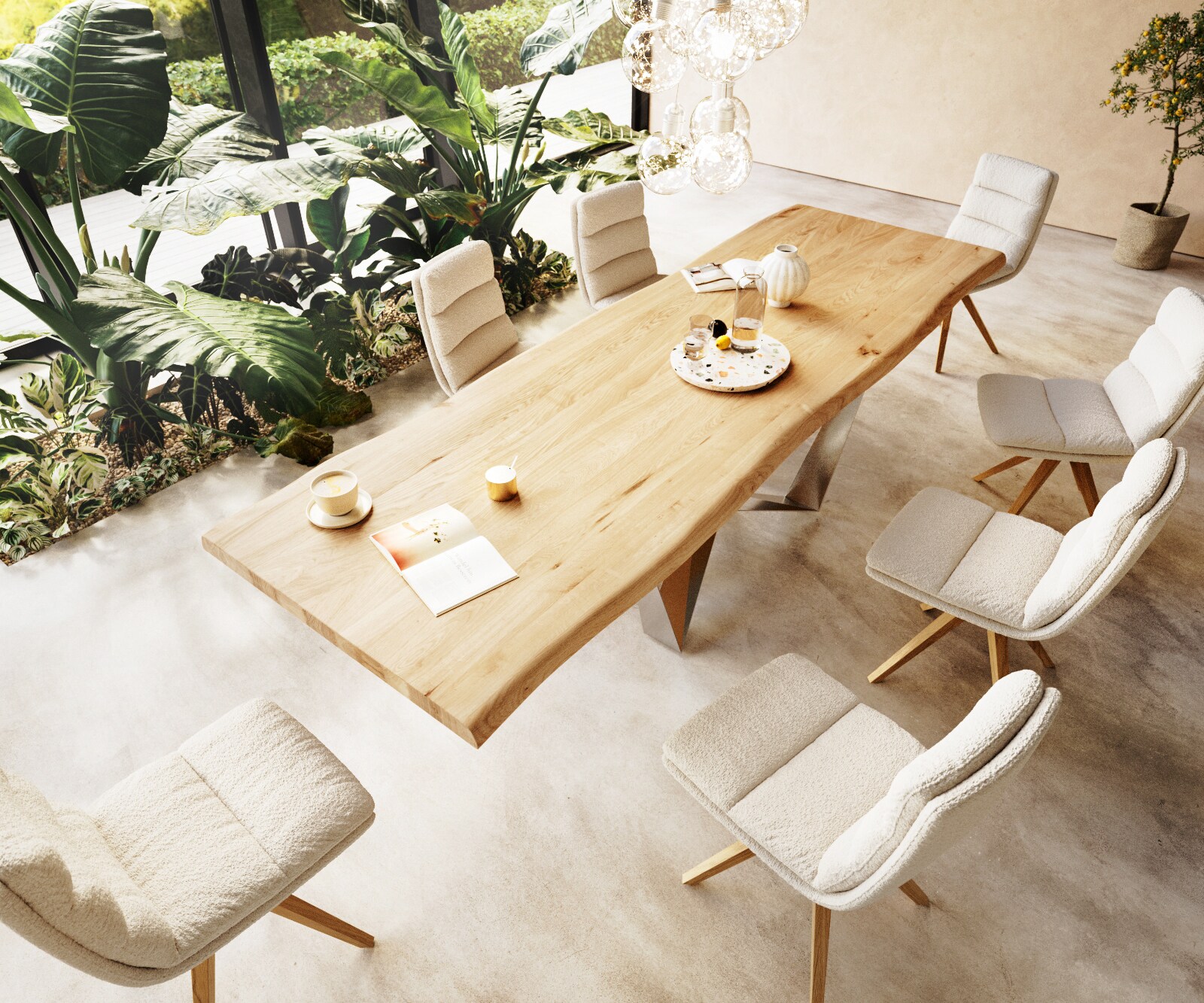 Eettafel Edge 300x100 eiken natuur Spider staal  roestvrij staal  Live-Edge 2