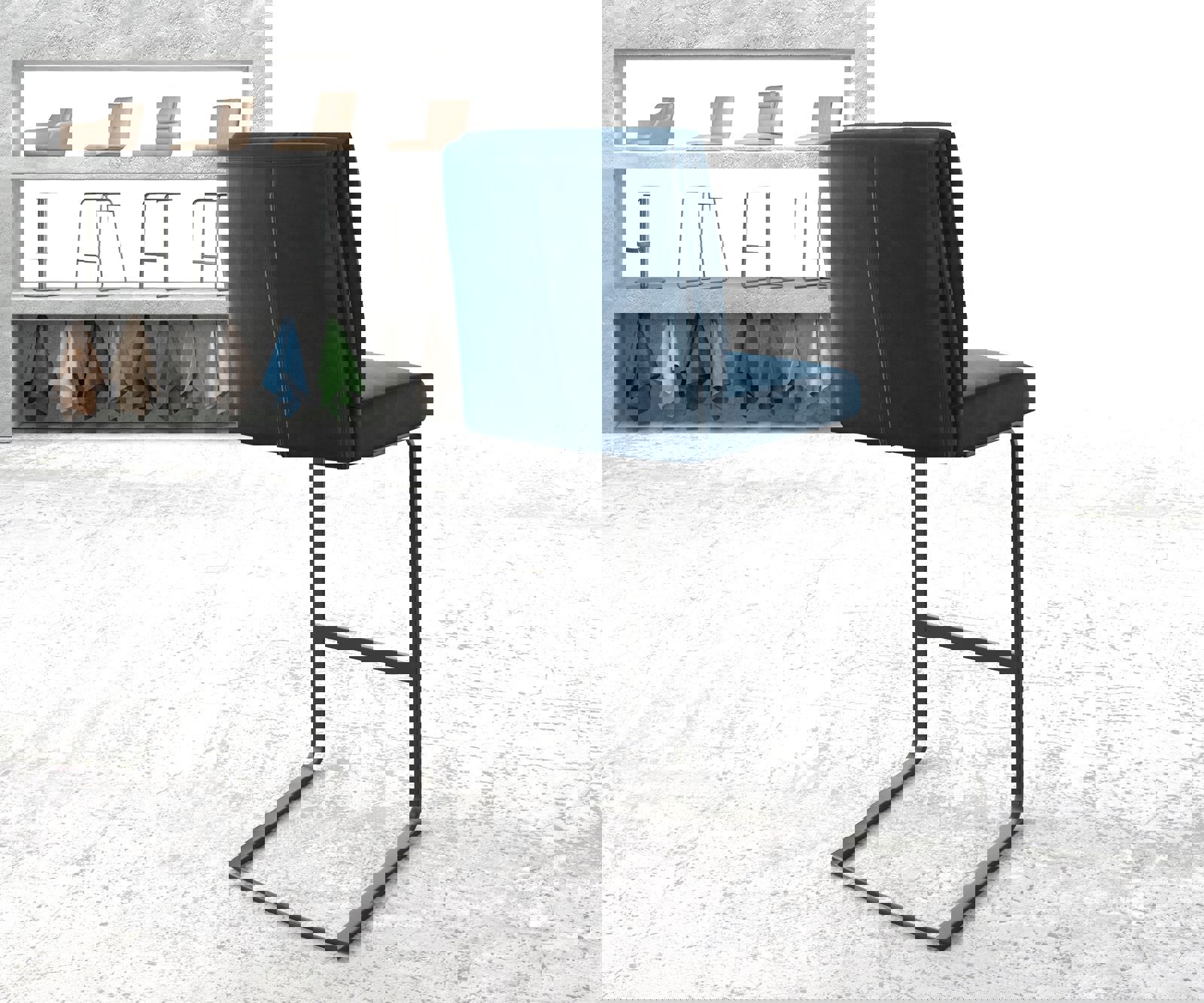 Barstoel Pela-Flex fluweel blauw sledestoel vlak metaal 2 Barstoel Pela-Flex fluweel blauw sledestoel vlak metaal 2