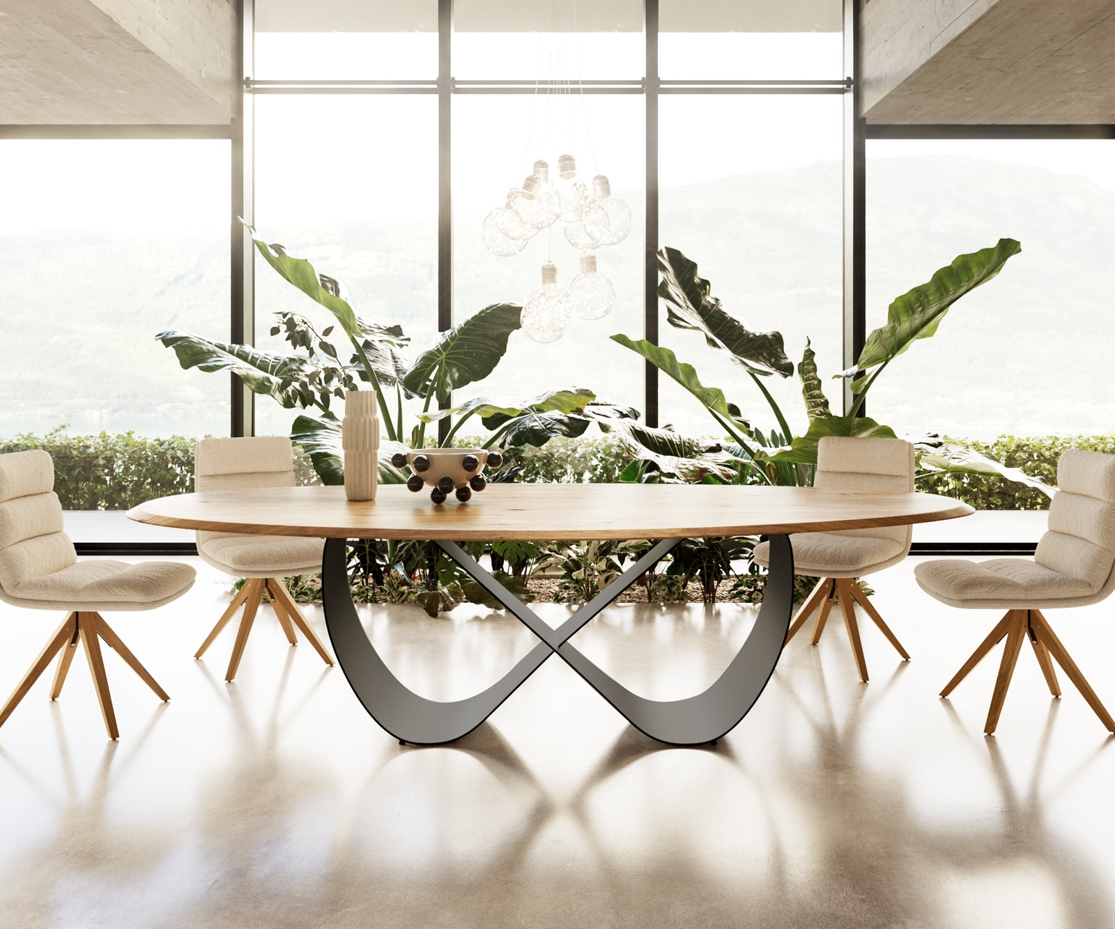 Eettafel Edge Oval 280x130x2,5 eiken natuur Infinity metaal zwart Flow-Edge 4