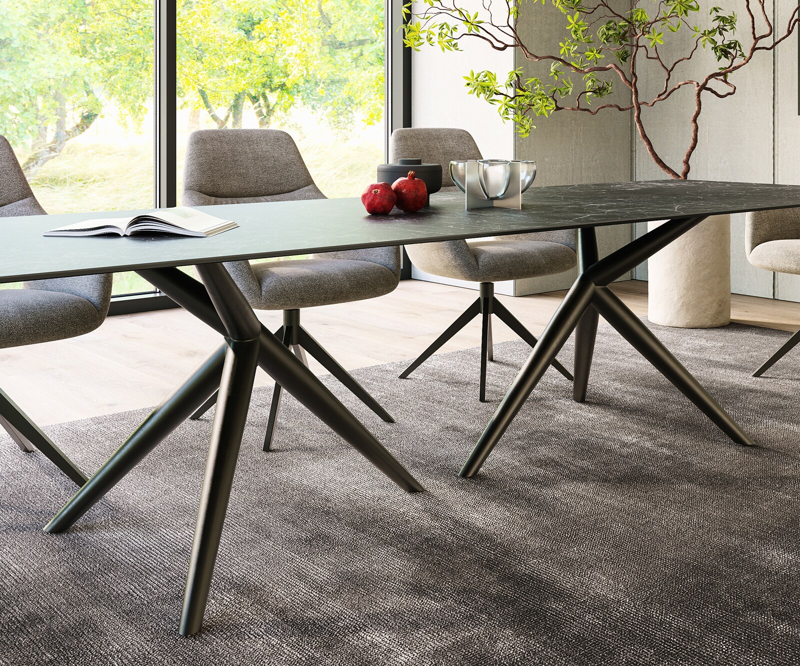 Eetkamertafel Edge 300x100 keramiek Laminam®Nero Greco Anthrazit Estelar rond  metaal zwart 6