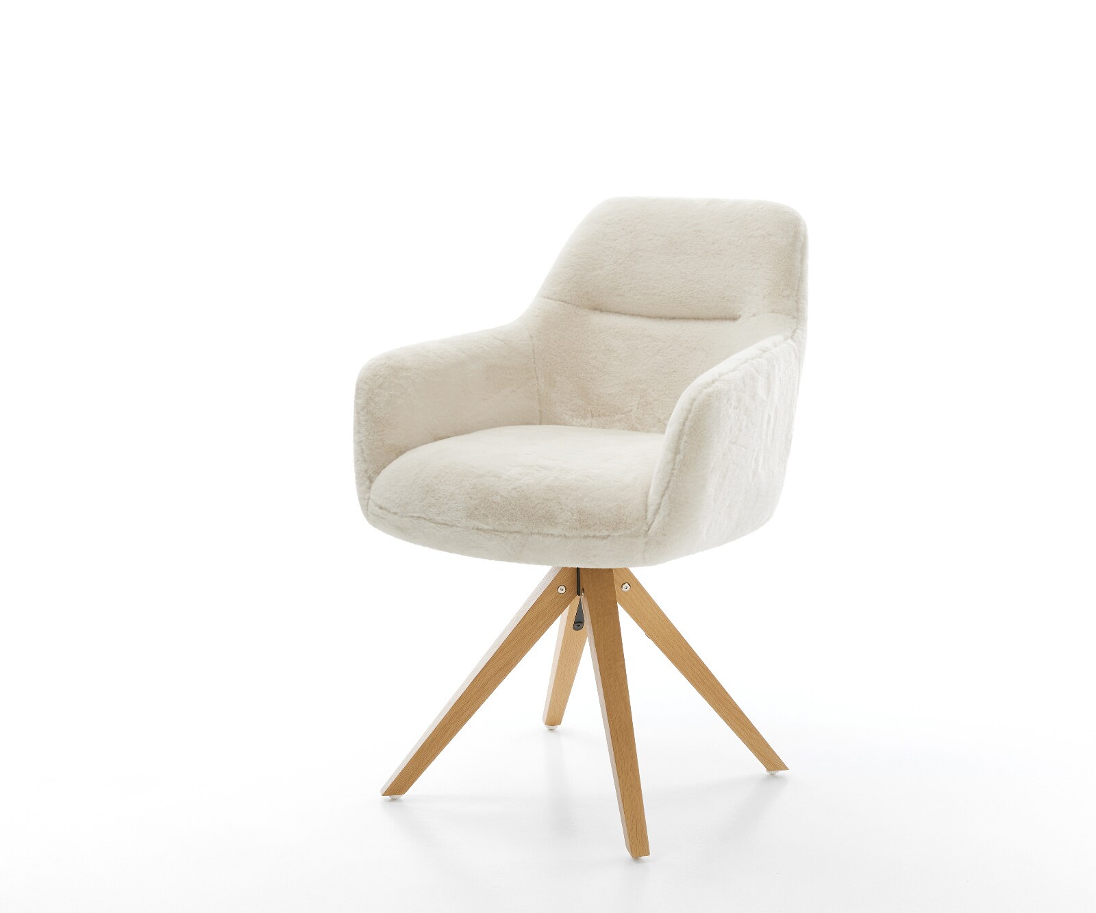 Draaistoel Pejo-Flex pluchen crème-wit houten frame hoekig natuur 360° draaibaar pocketveer kern 1