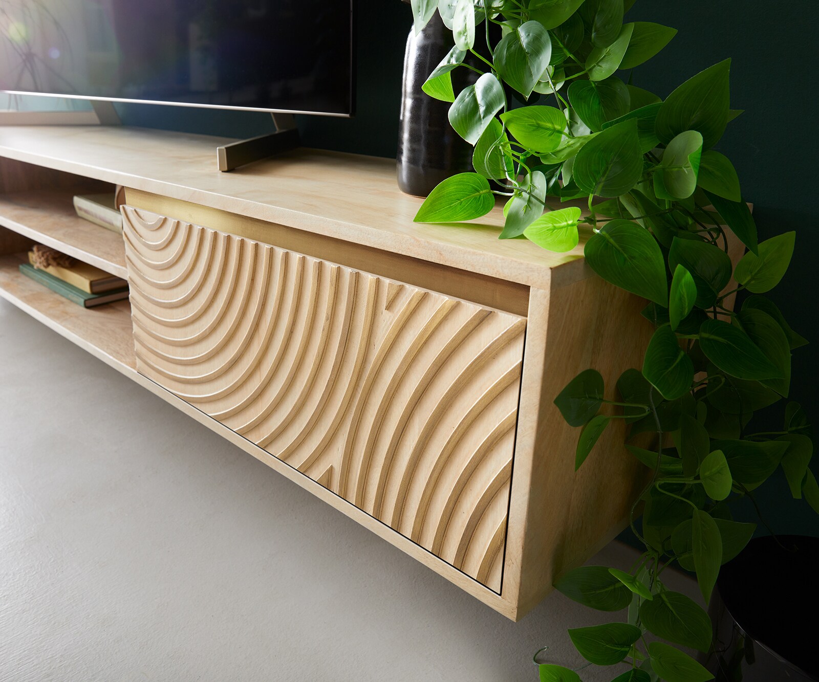 TV-meubel Budaya 200 cm mango natuur 2 deuren zwevend 4