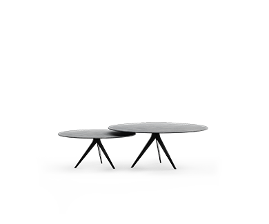 Twee ronde salontafels met metalen frame