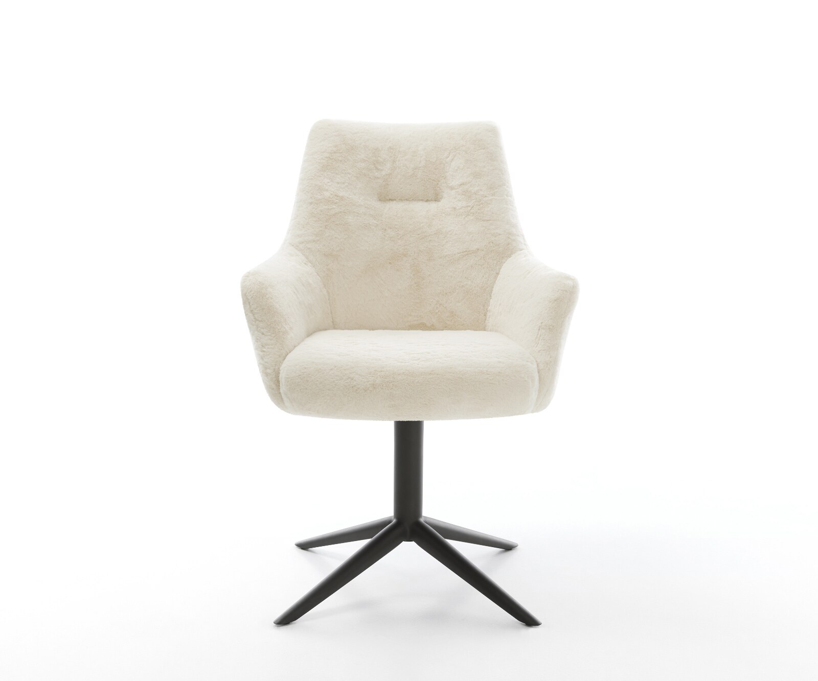 Draaistoel Alja-Flex met armleuning pluchen crème-wit kruispoot zwart 360° draaibaar rocker-functie pocketveer kern 2