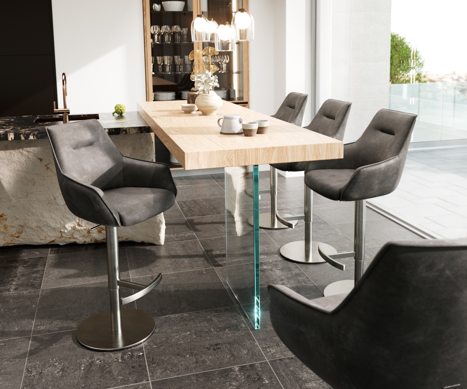 Barstoel Alja-Flex microvezel antraciet vintage draaivoet in hoogte verstelbaar RVS draaibaar pocketvering 1 Barstoel Alja-Flex microvezel antraciet vintage draaivoet in hoogte verstelbaar RVS draaibaar pocketvering 1