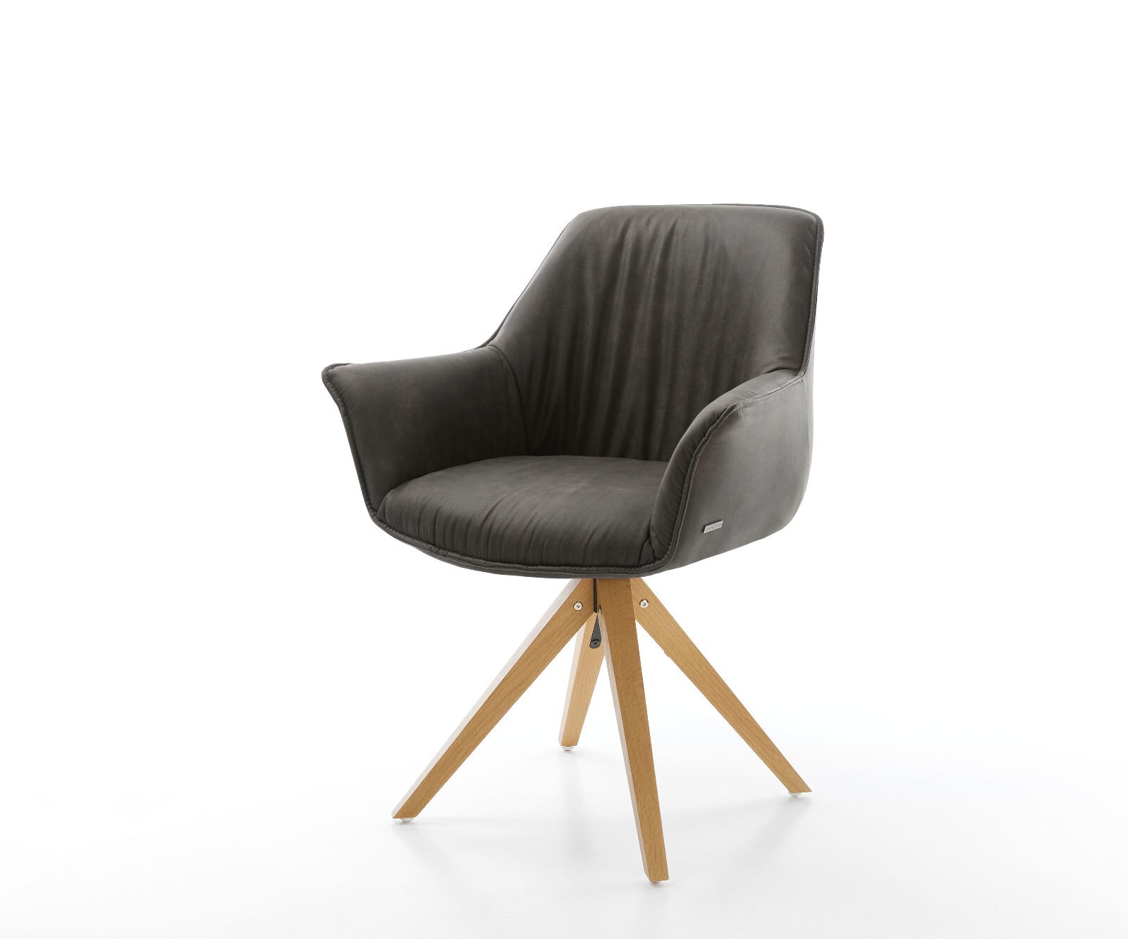 Eetkamerstoel Keila-Flex met armleuning microvelours antraciet vintage houten frame hoekig natuur