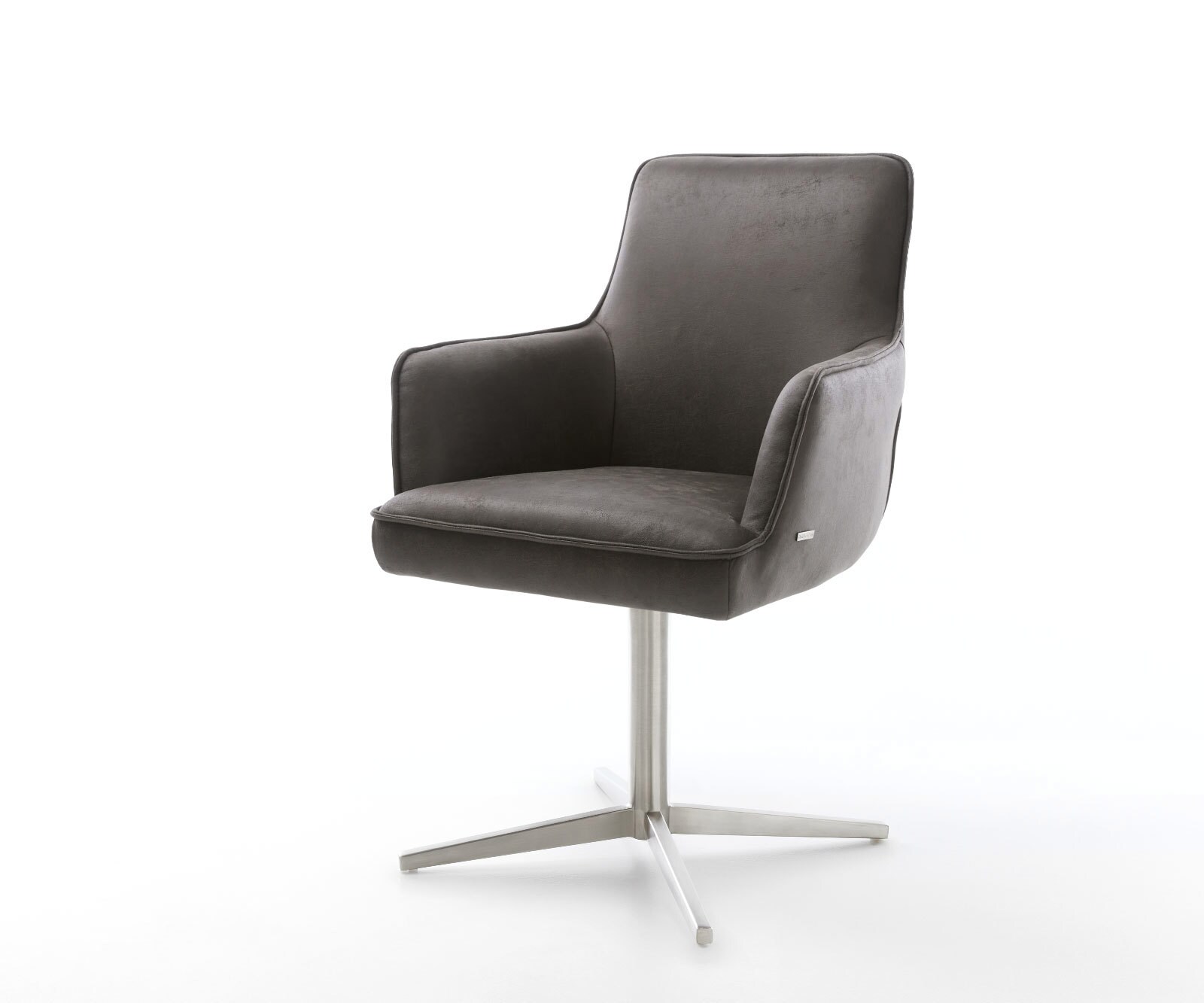 Draaistoel Heira-Flex met armleuning microvelours antraciet vintage kruispoot roestvrij staal 360° draaibaar pocketveer kern