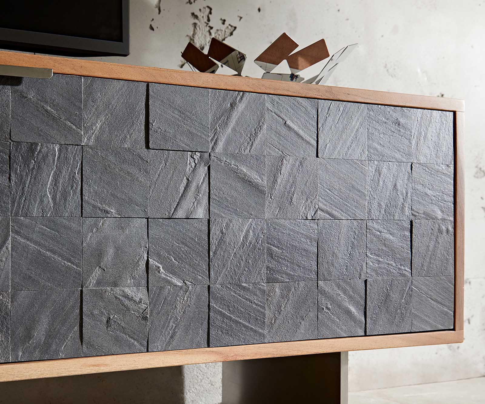 Tv-meubel Teele 200 cm acacia natuurleisteen 2 deuren poot zwevend roestvrij staal 4
