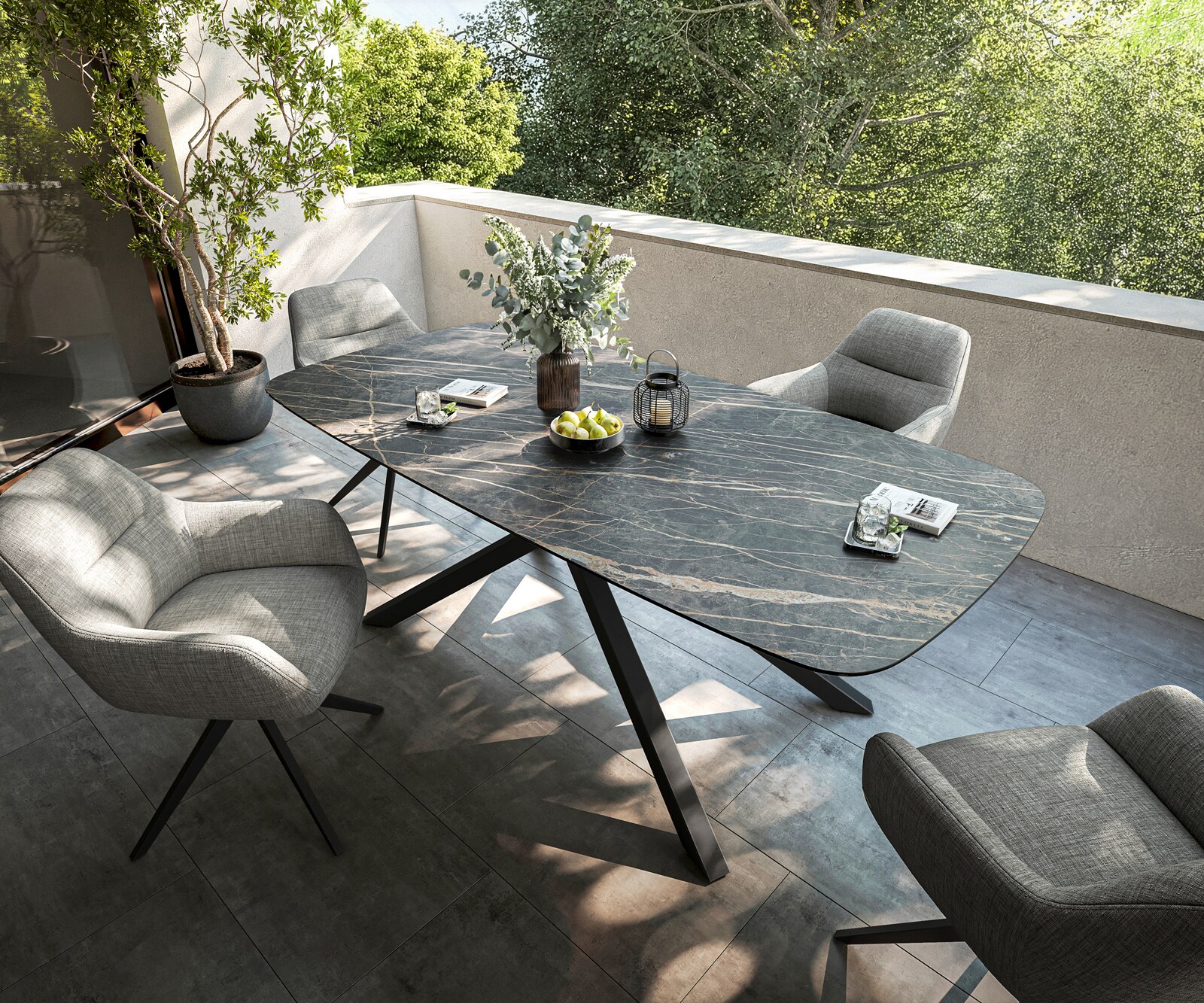 Outdoortafel Edge Boot 200x100 cm keramiek Laminam® Noir Desir bruin kruispoot rechthoekig zwart 4