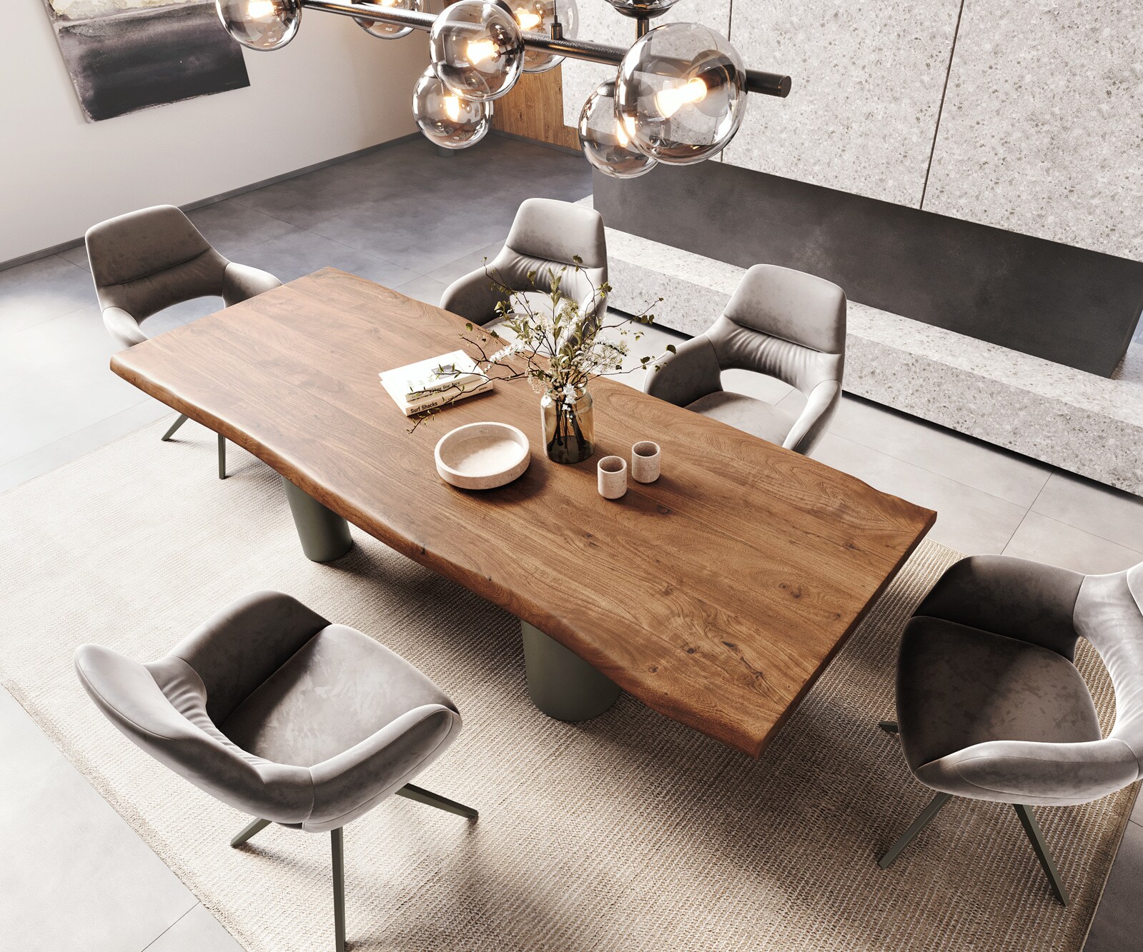 Eetkamertafel Edge 260x100 XL acacia bruin Pilier metaal effectafwerking titaan Live-Edge 4