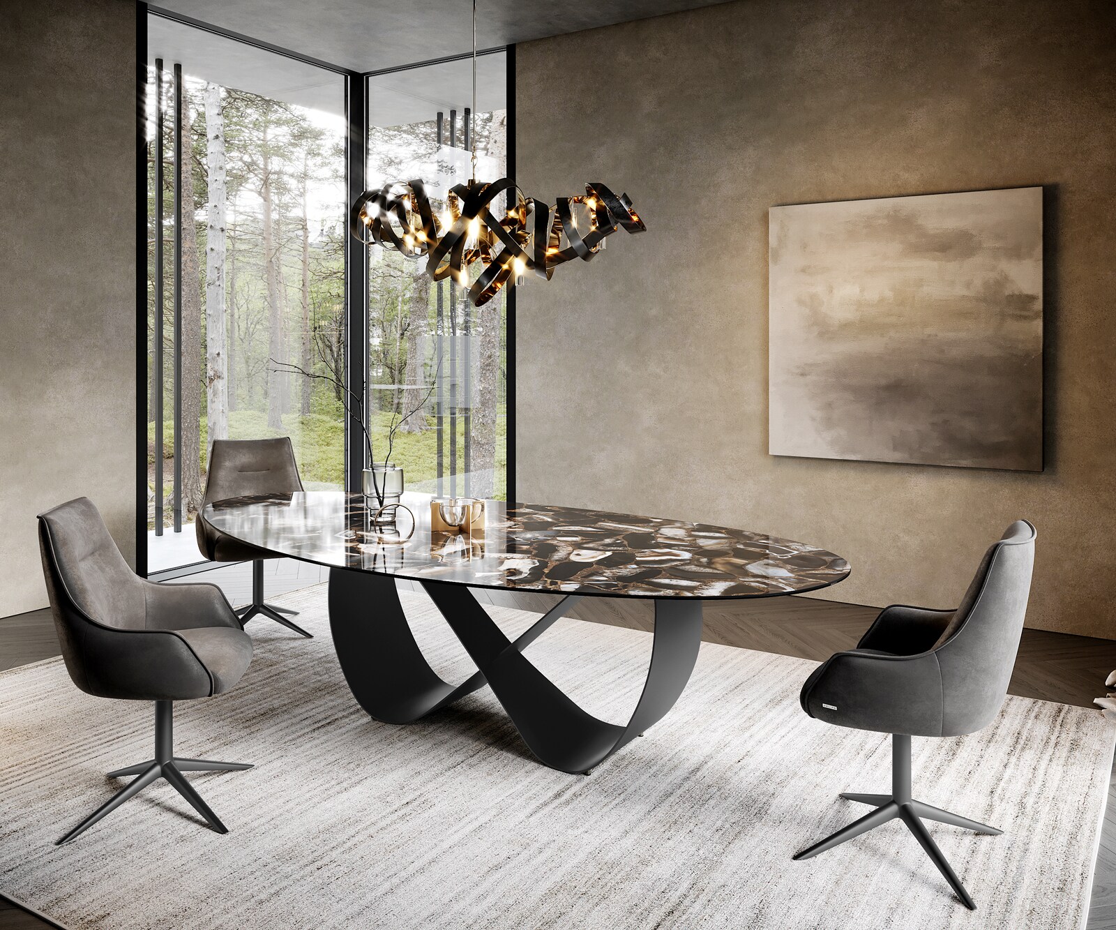 Eetkamertafel Edge Oval 280x130 cm Keramiek Iris FMG Agatablack Infinity Metaal Zwart 6